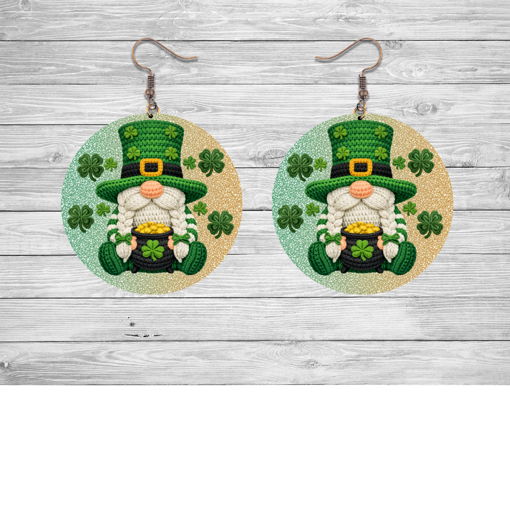 St. Patrick’s Day Stitched Gnome Earrings