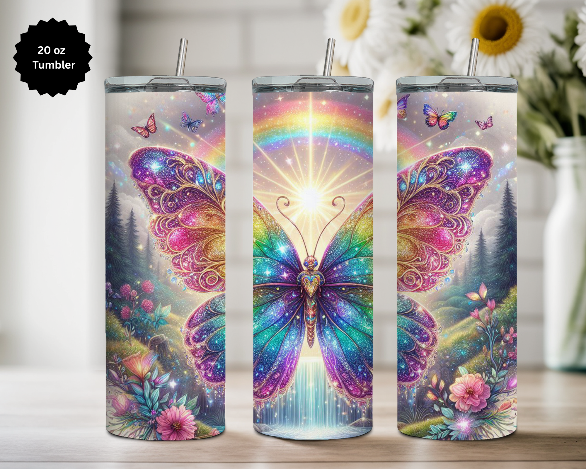 Butterfly 20 oz Stainless-Steel Tumblers. Multiple Sizes and Images Available.