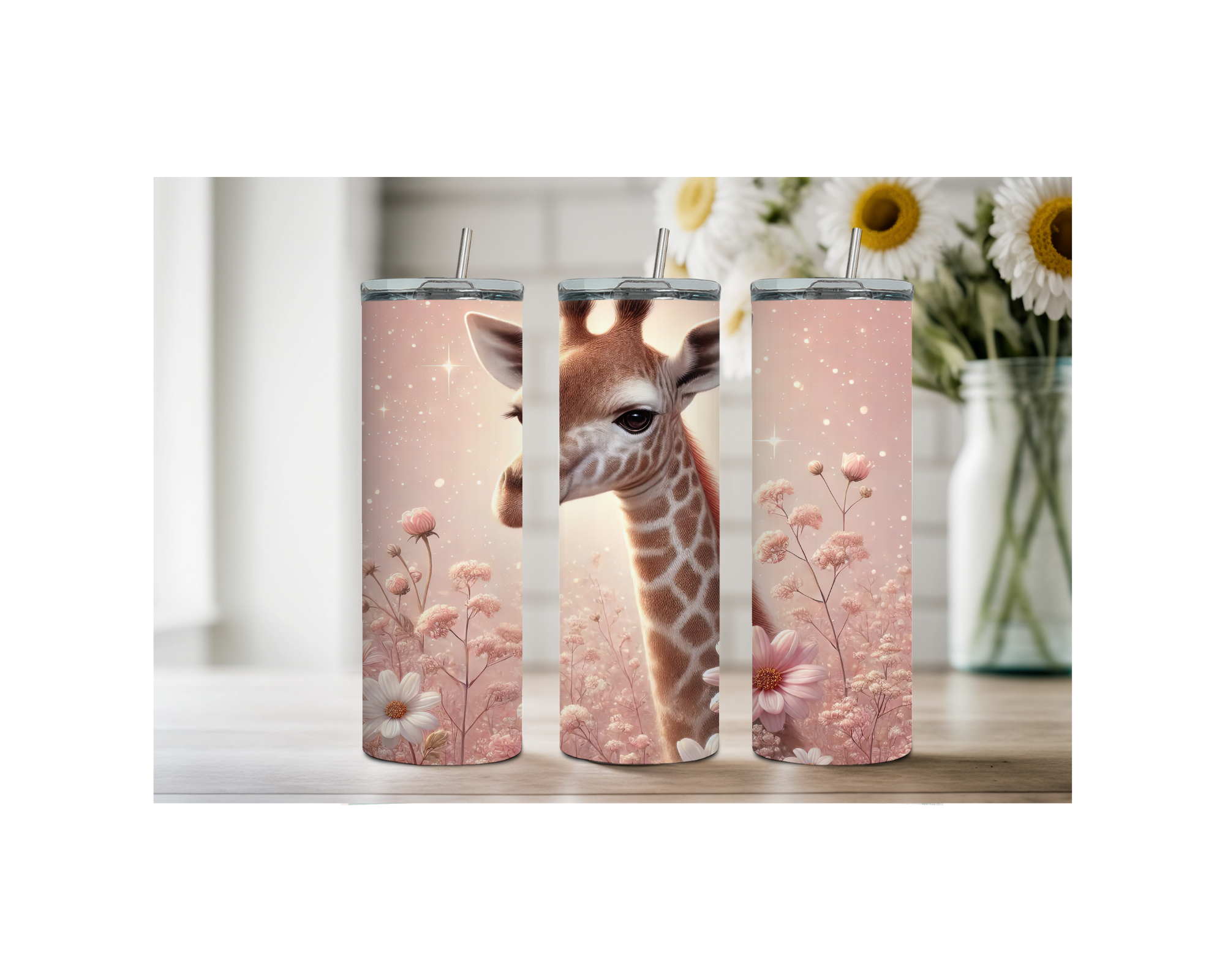 20-ounce Gentle Giraffe Whimsy Stainless Steel Tumbler. Multiple Images Available.