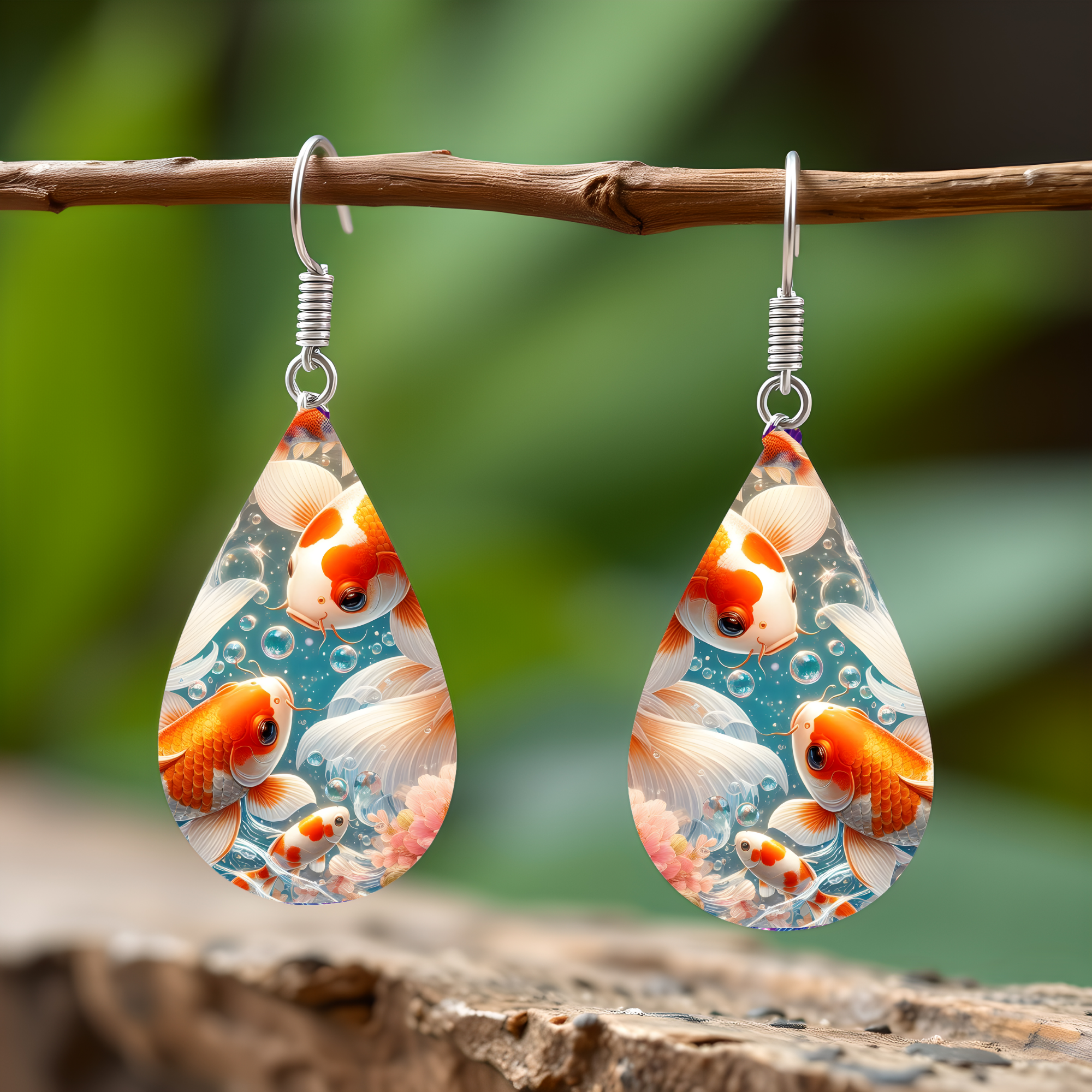Koi Fish Teardrop Earrings
