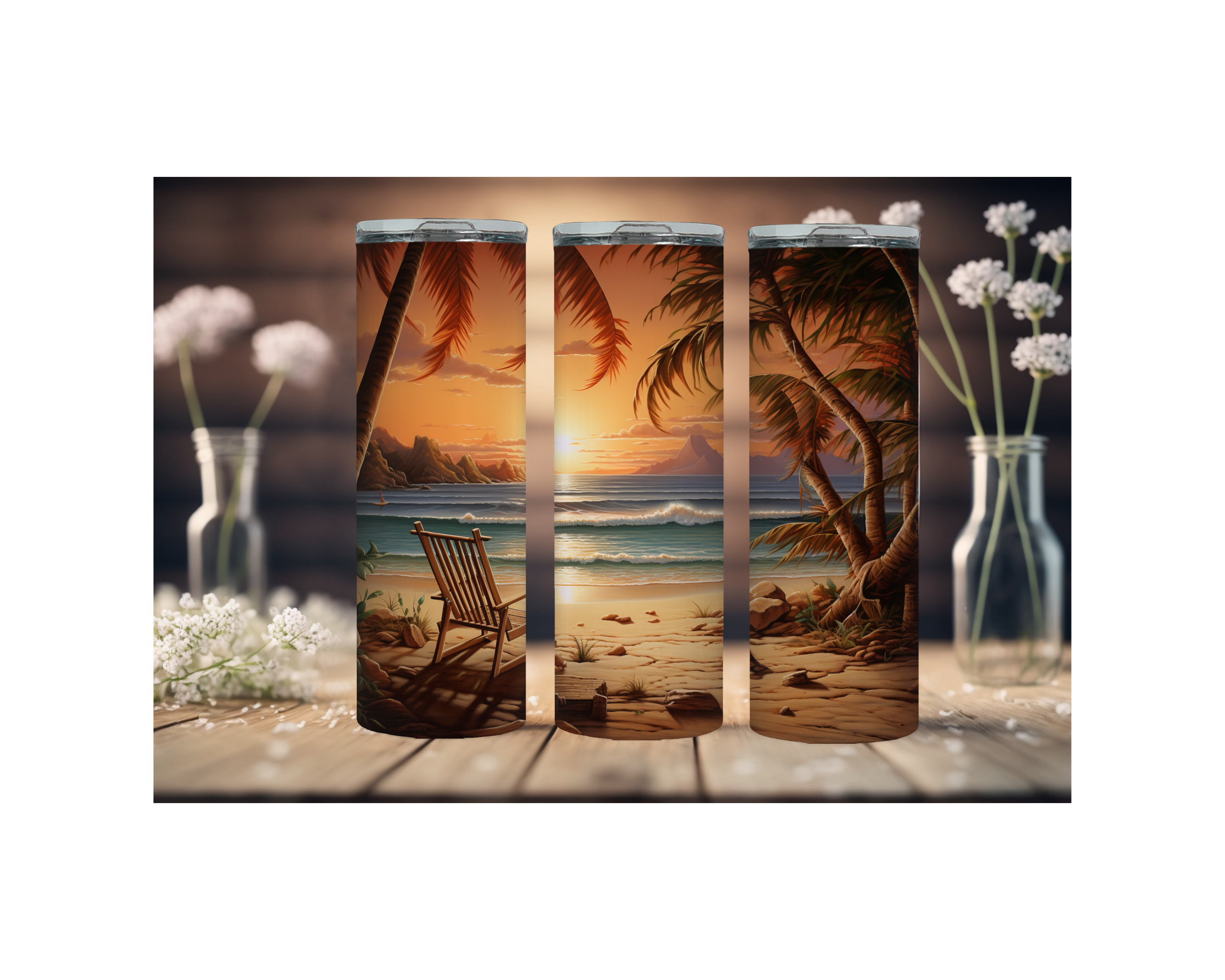 20 oz Beach Bliss Stainless Steel Tumblers, Multiple images to Choose from.