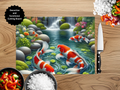 Koi Fish Glass Cutting Board - Tempered Glass Kitchen Board