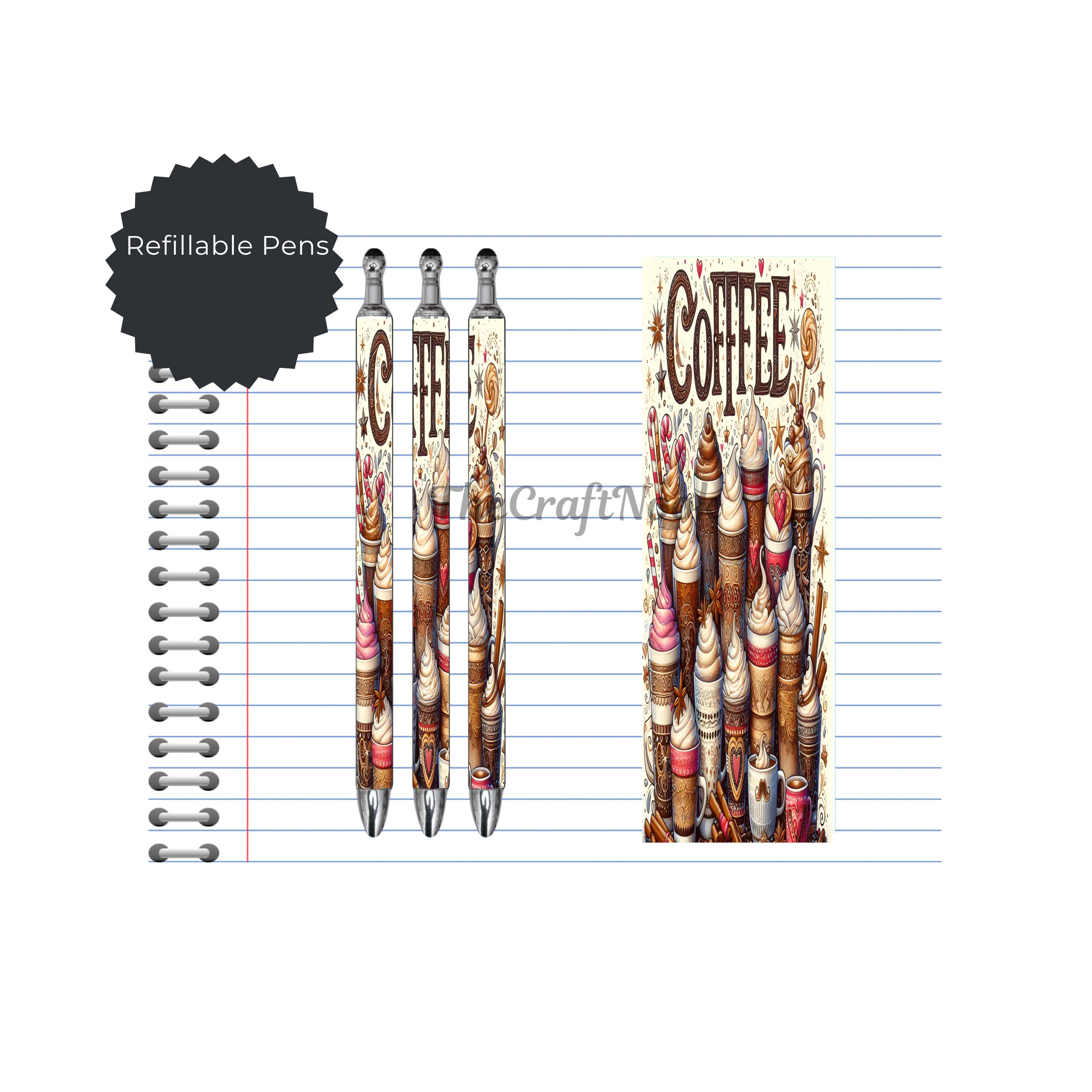 Caffeine & Creativity Refillable Pens, multiple options and Images available.