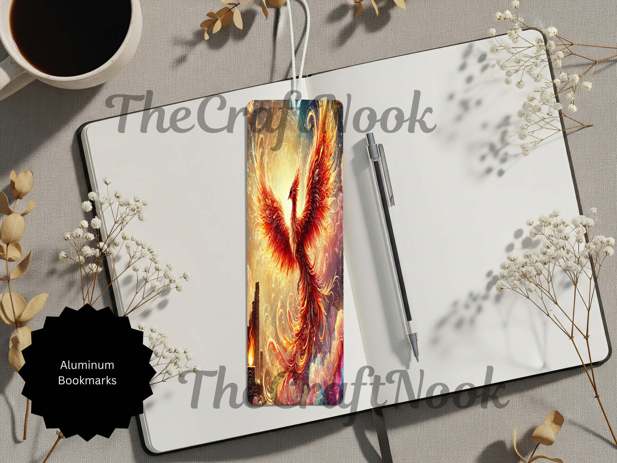 Phoenix Bookmarks - Handcrafted Metal Fire Bird Bookmarks with Beads & Glitter