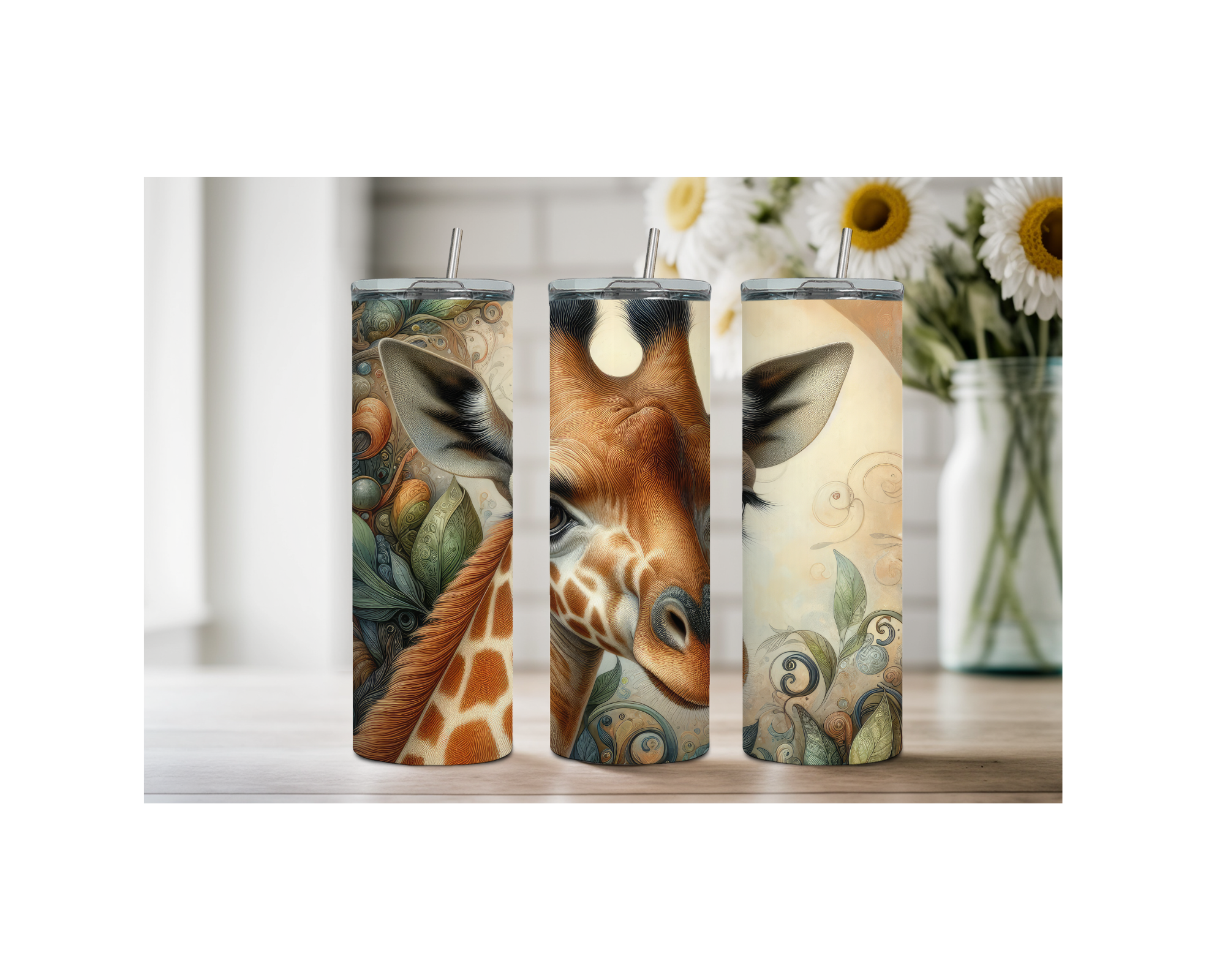 20-ounce Gentle Giraffe Whimsy Stainless Steel Tumbler. Multiple Images Available.