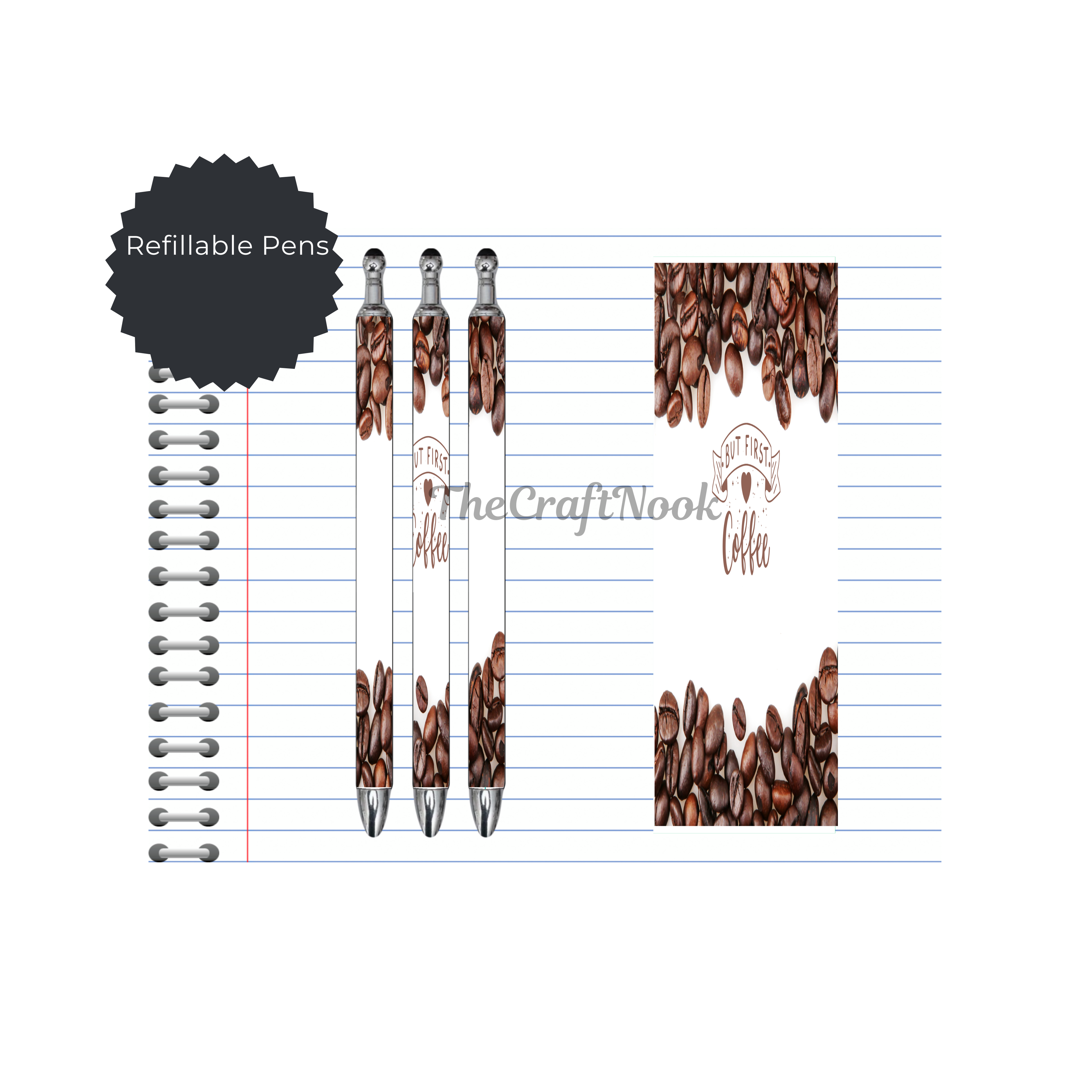 Caffeine & Creativity Refillable Pens, multiple options and Images available.
