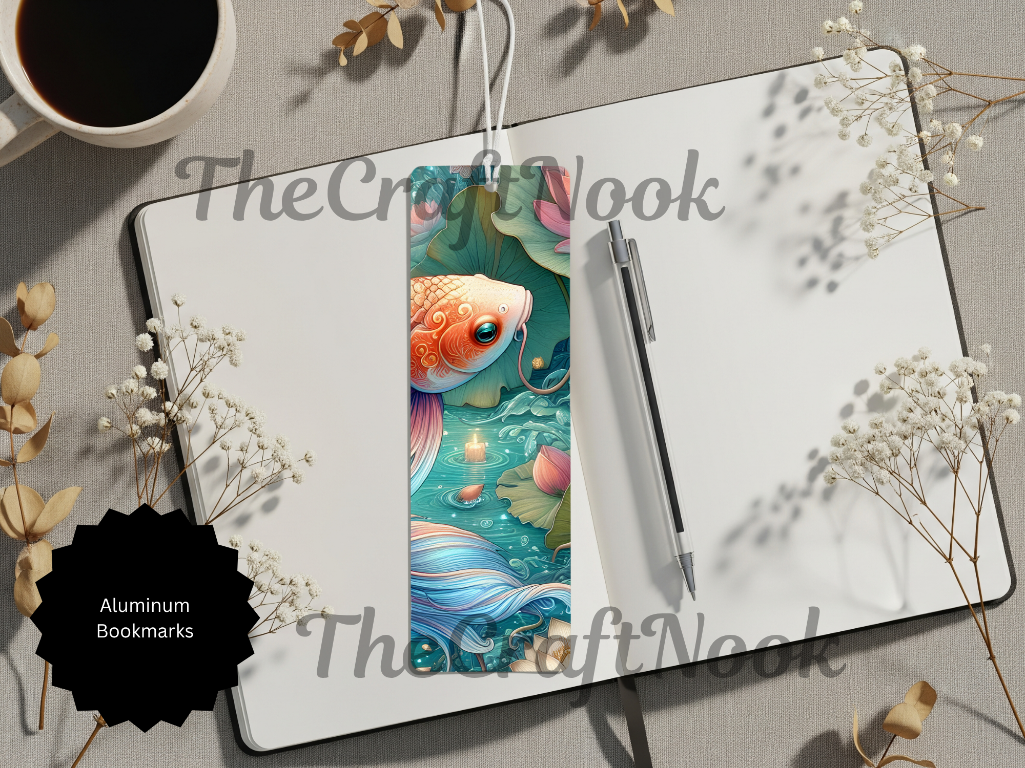 Koi Fish Bookmarks – Handcrafted Metal Bookmarks with Beads & Glitter