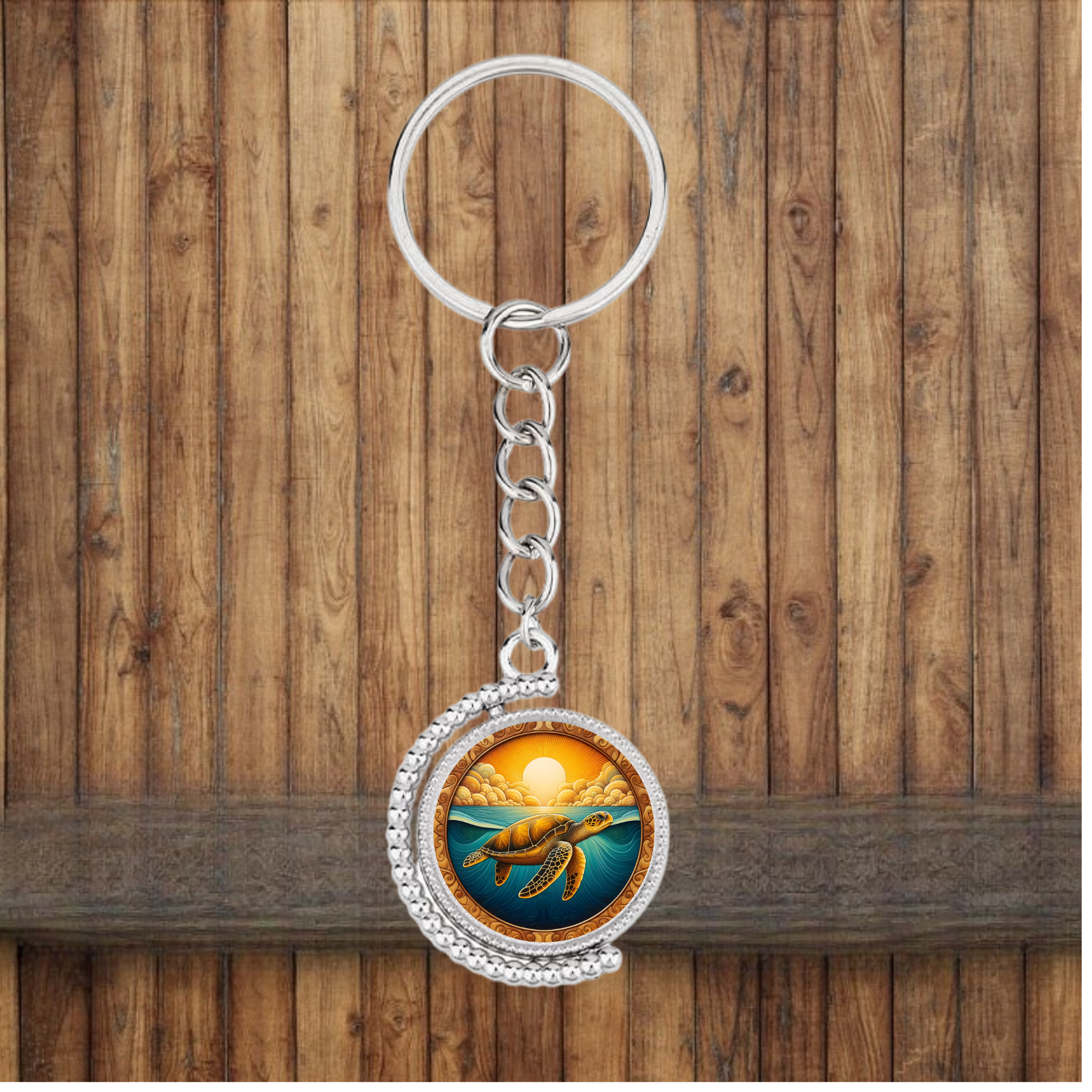 Sea Turtle Bezel Keychain — Choose Your Design