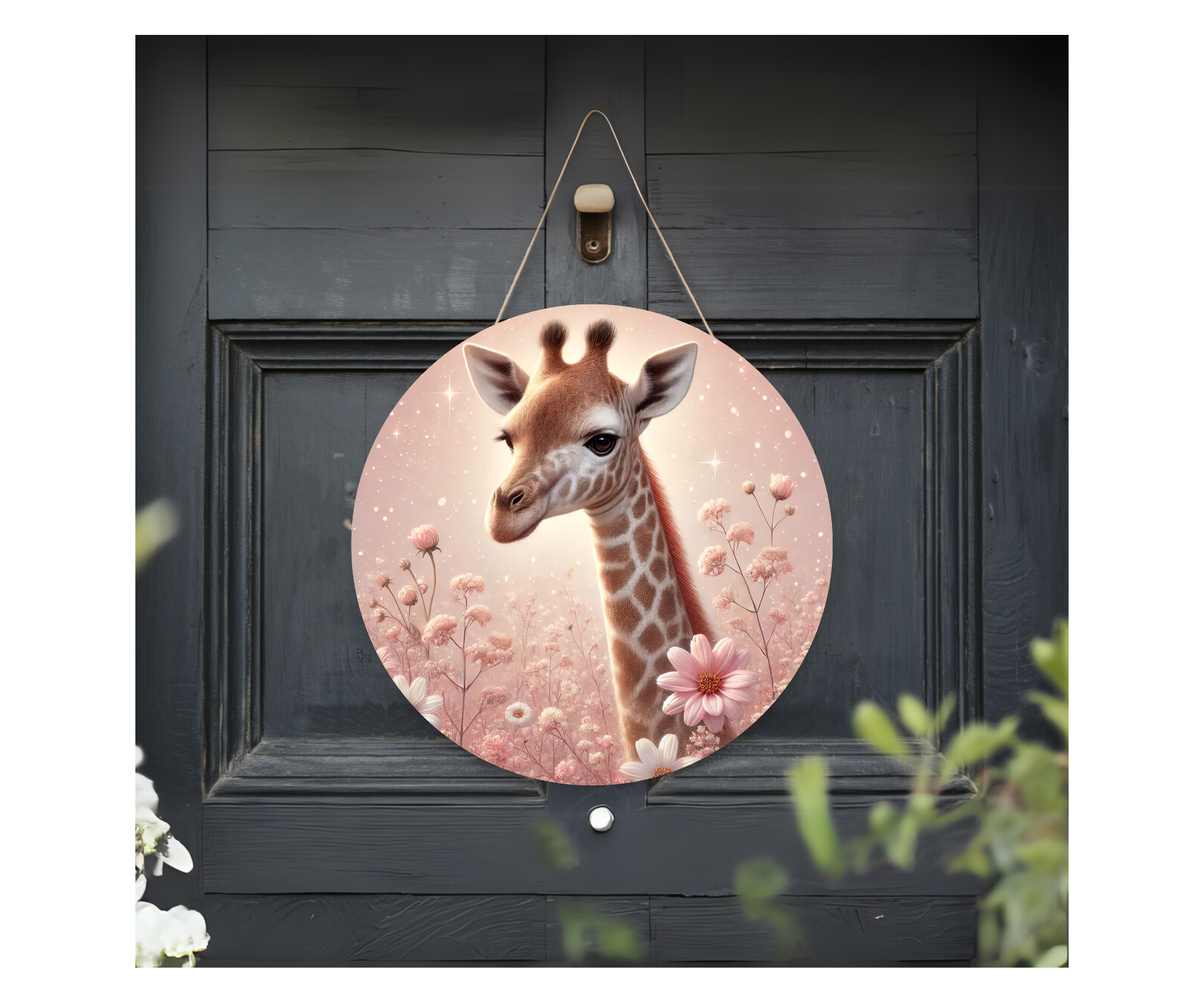Good Vibes, Tall Smiles Giraffe Welcome Sign
