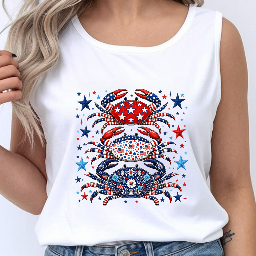 Patriotic Crabs Graphic Tee | Funny 4th of July Beach Shirt
