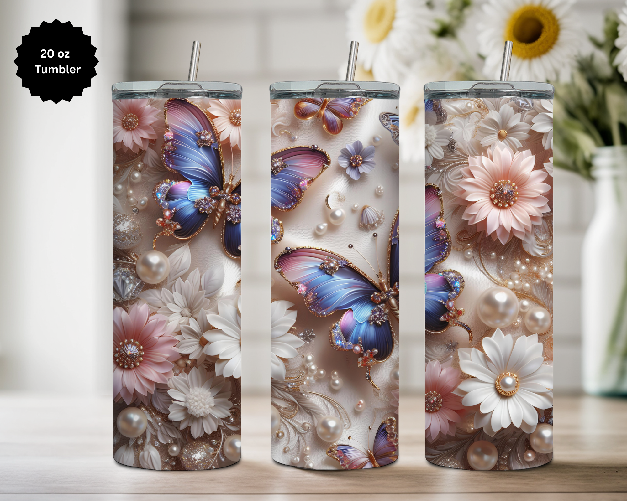 Butterfly 20 oz Stainless-Steel Tumblers. Multiple Sizes and Images Available.