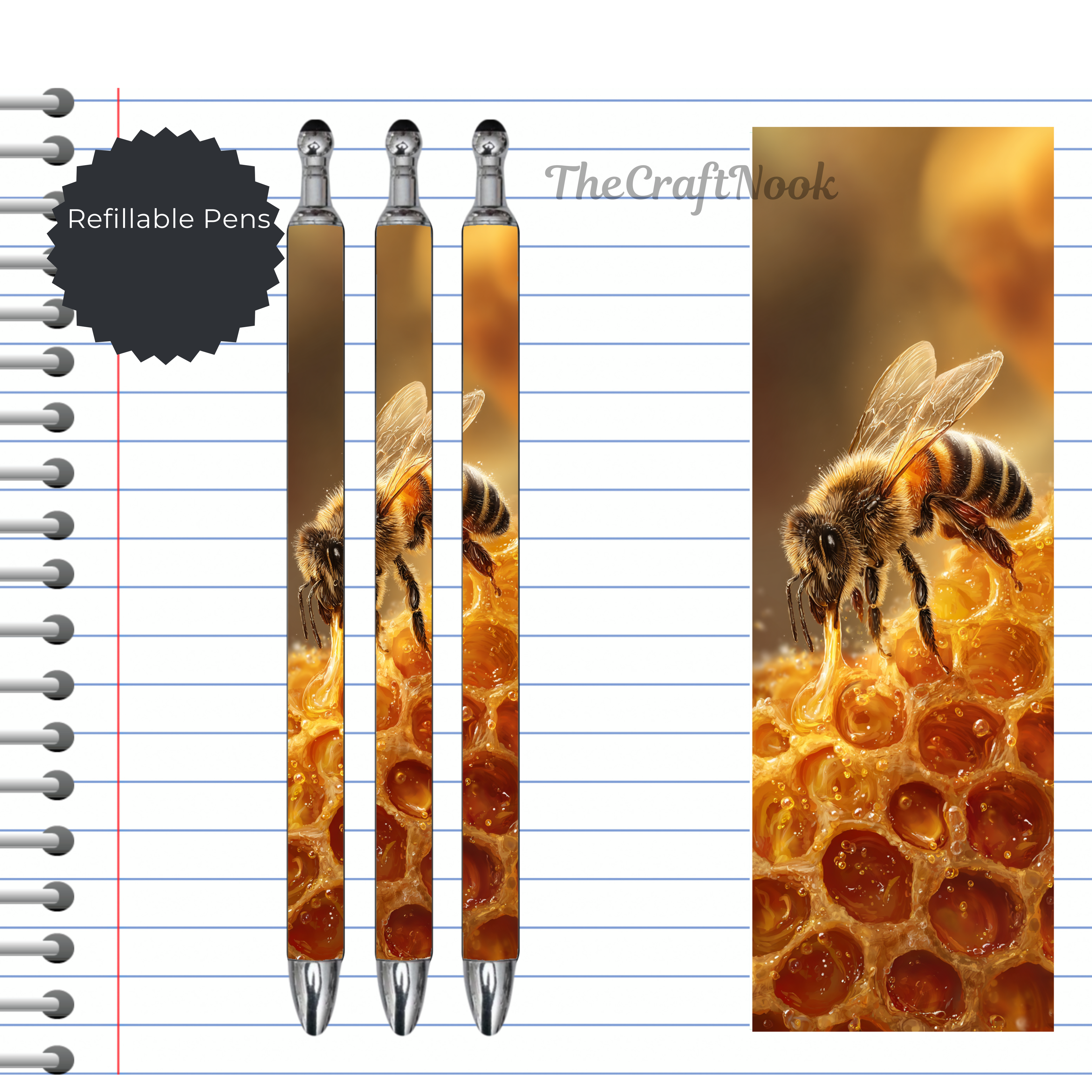Refillable Pens, Honeybee Images. Bee happy while you write. Multiple options and Images available
