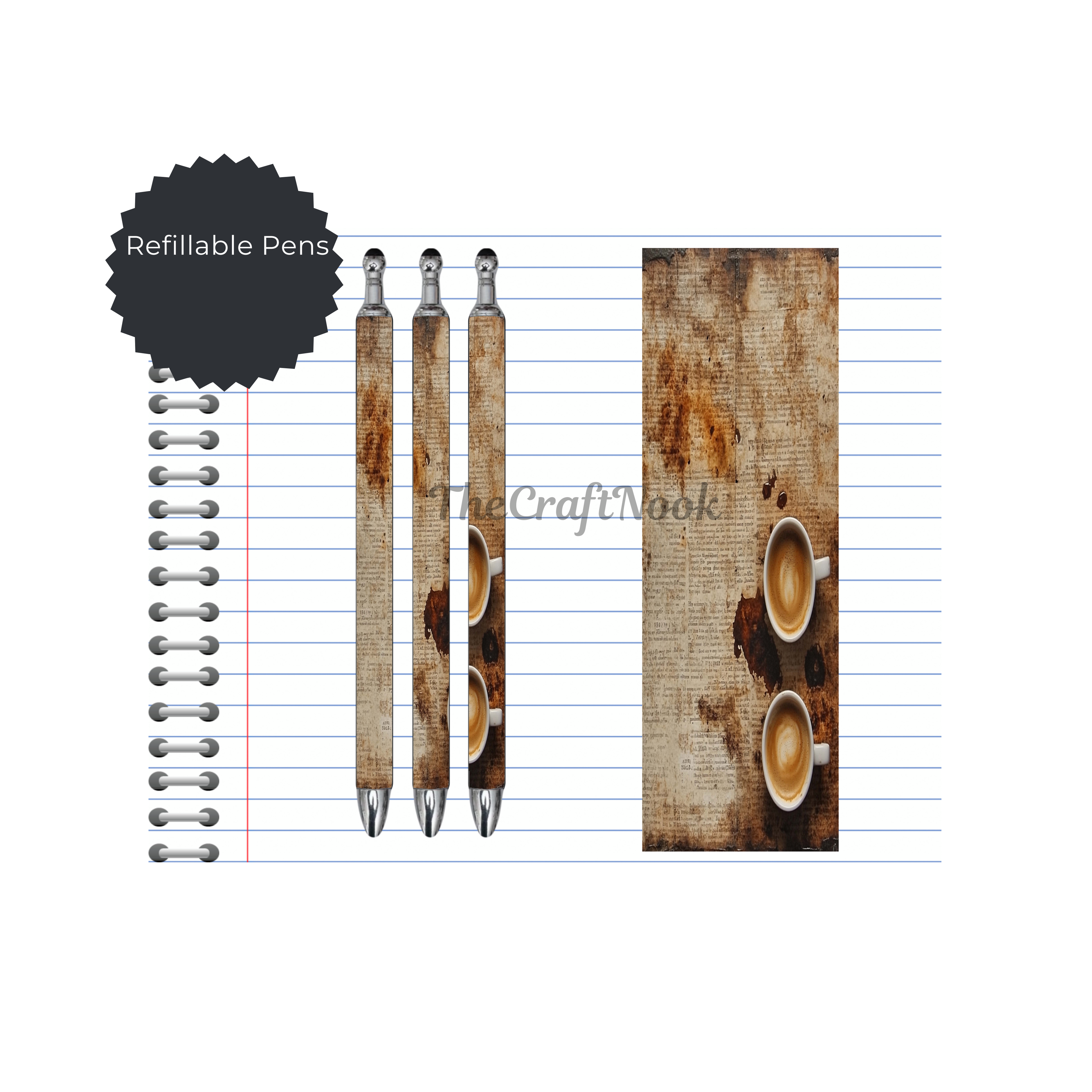 Caffeine & Creativity Refillable Pens, multiple options and Images available.