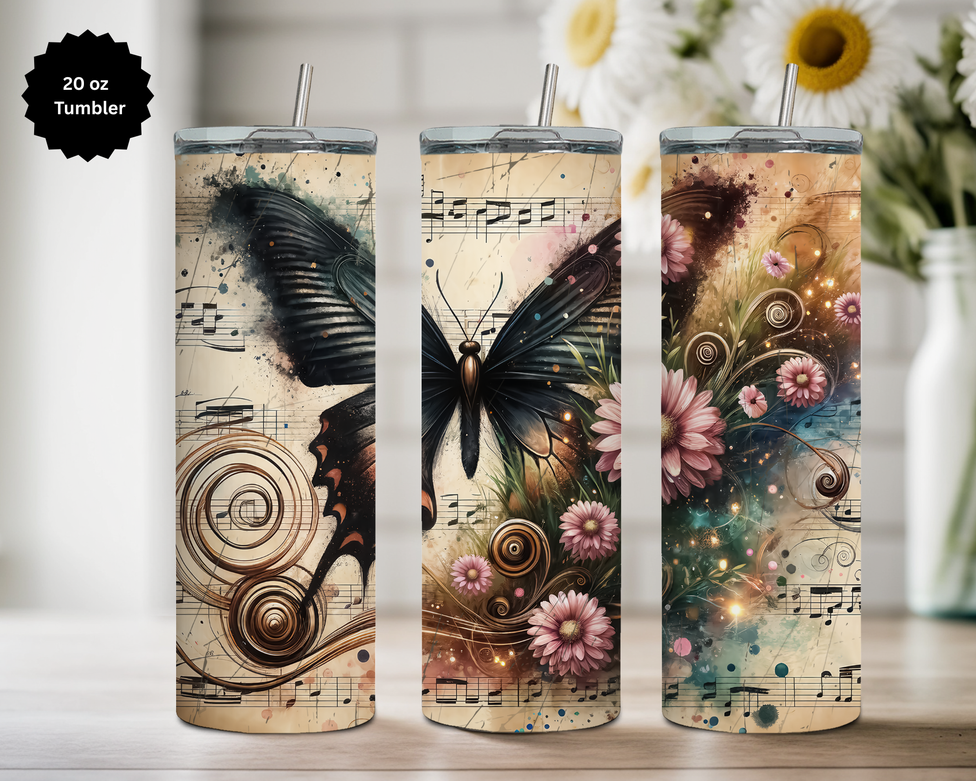 Butterfly 20 oz Stainless-Steel Tumblers. Multiple Sizes and Images Available.