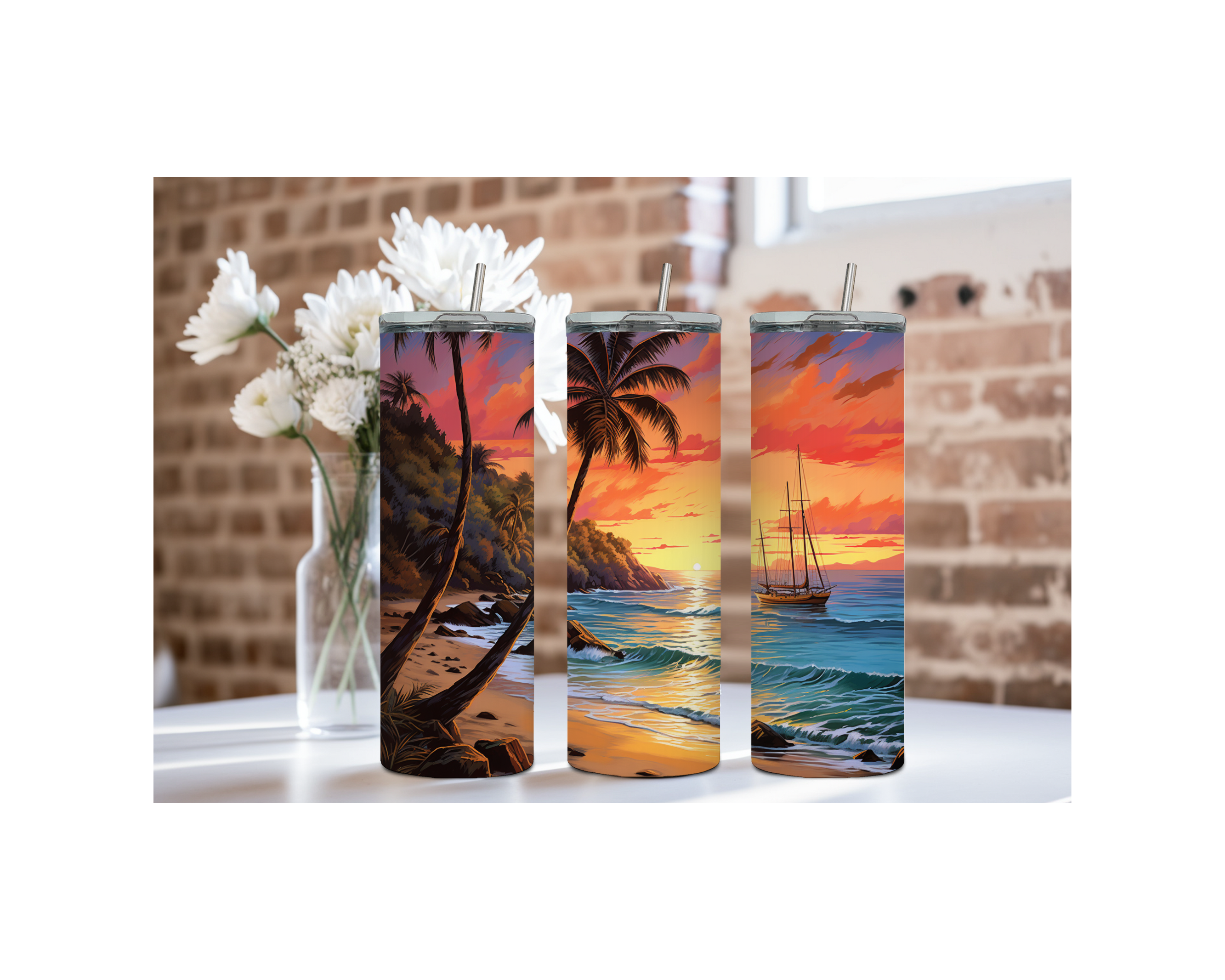 20 oz Beach Bliss Stainless Steel Tumblers, Multiple images to Choose from.