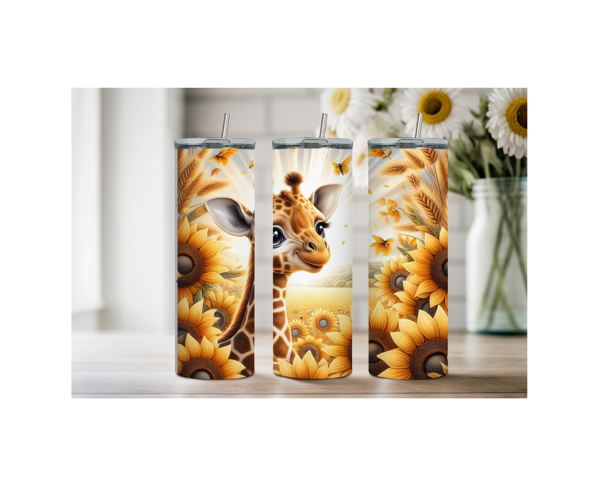 20-ounce Gentle Giraffe Whimsy Stainless Steel Tumbler. Multiple Images Available.