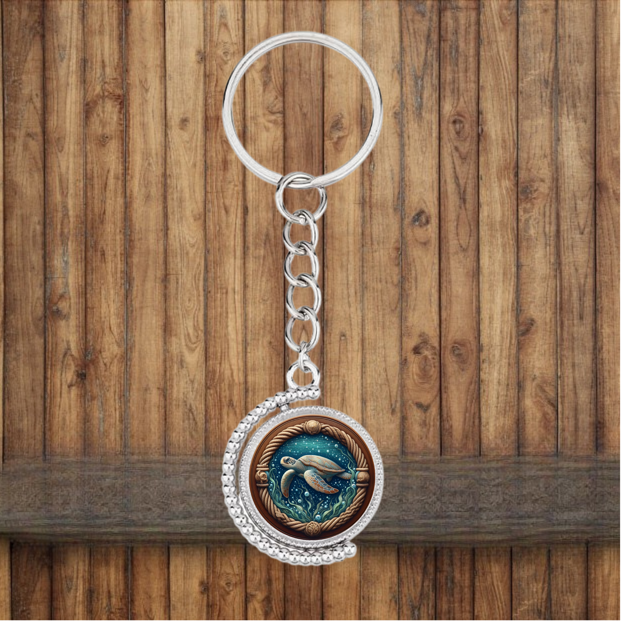 Sea Turtle Bezel Keychain — Choose Your Design