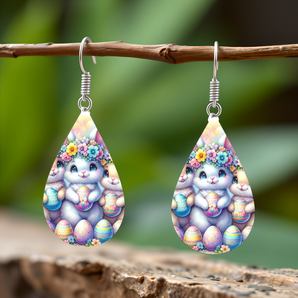 Floral Bunny Easter Earrings