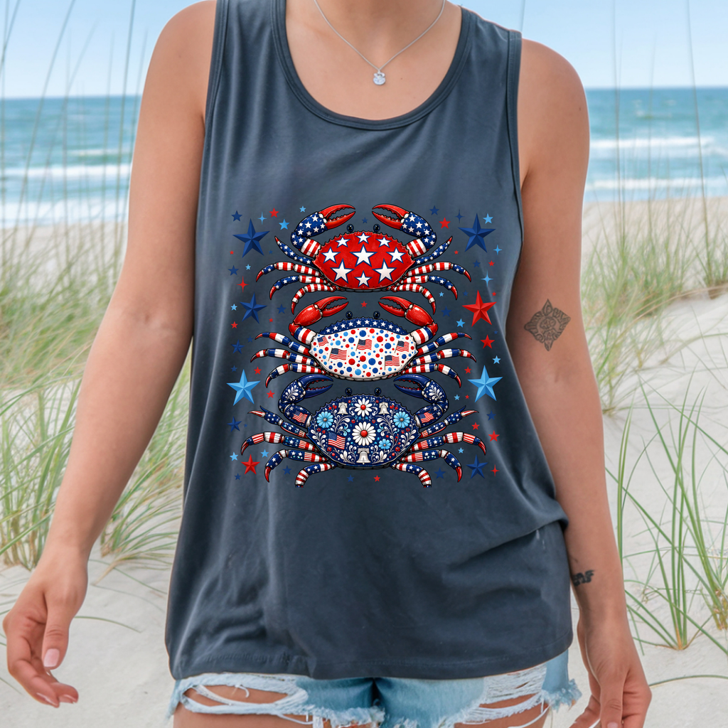 Patriotic Crabs Graphic Tee | Funny 4th of July Beach Shirt