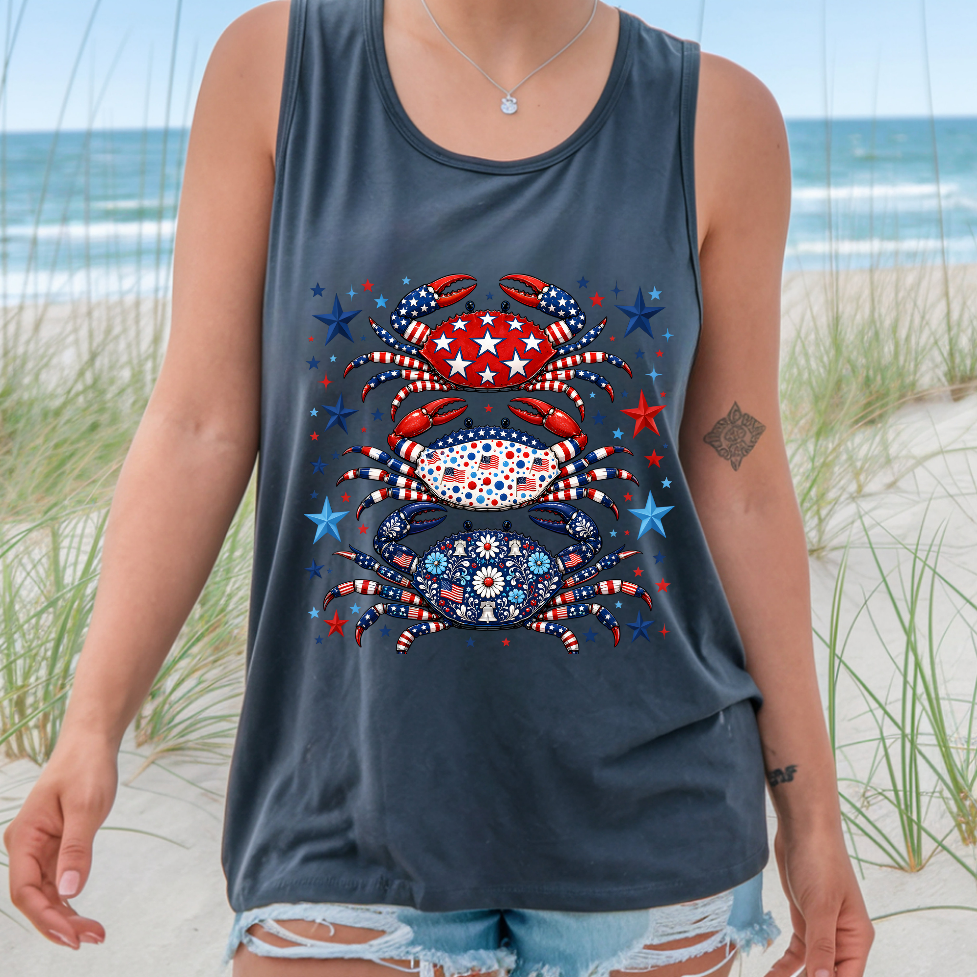 Patriotic Crabs Graphic Tee | Funny 4th of July Beach Shirt
