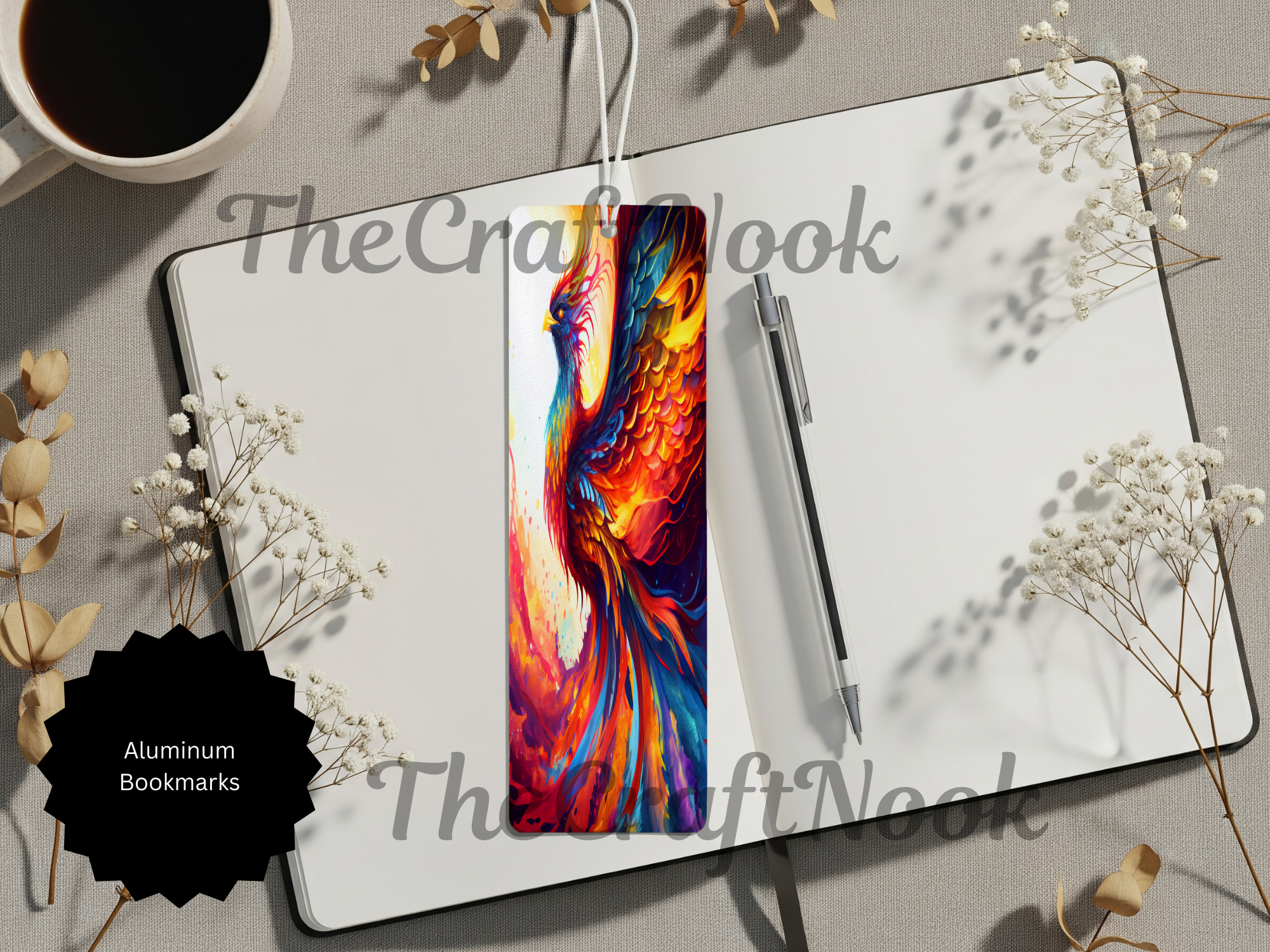 Phoenix Bookmarks - Handcrafted Metal Fire Bird Bookmarks with Beads & Glitter