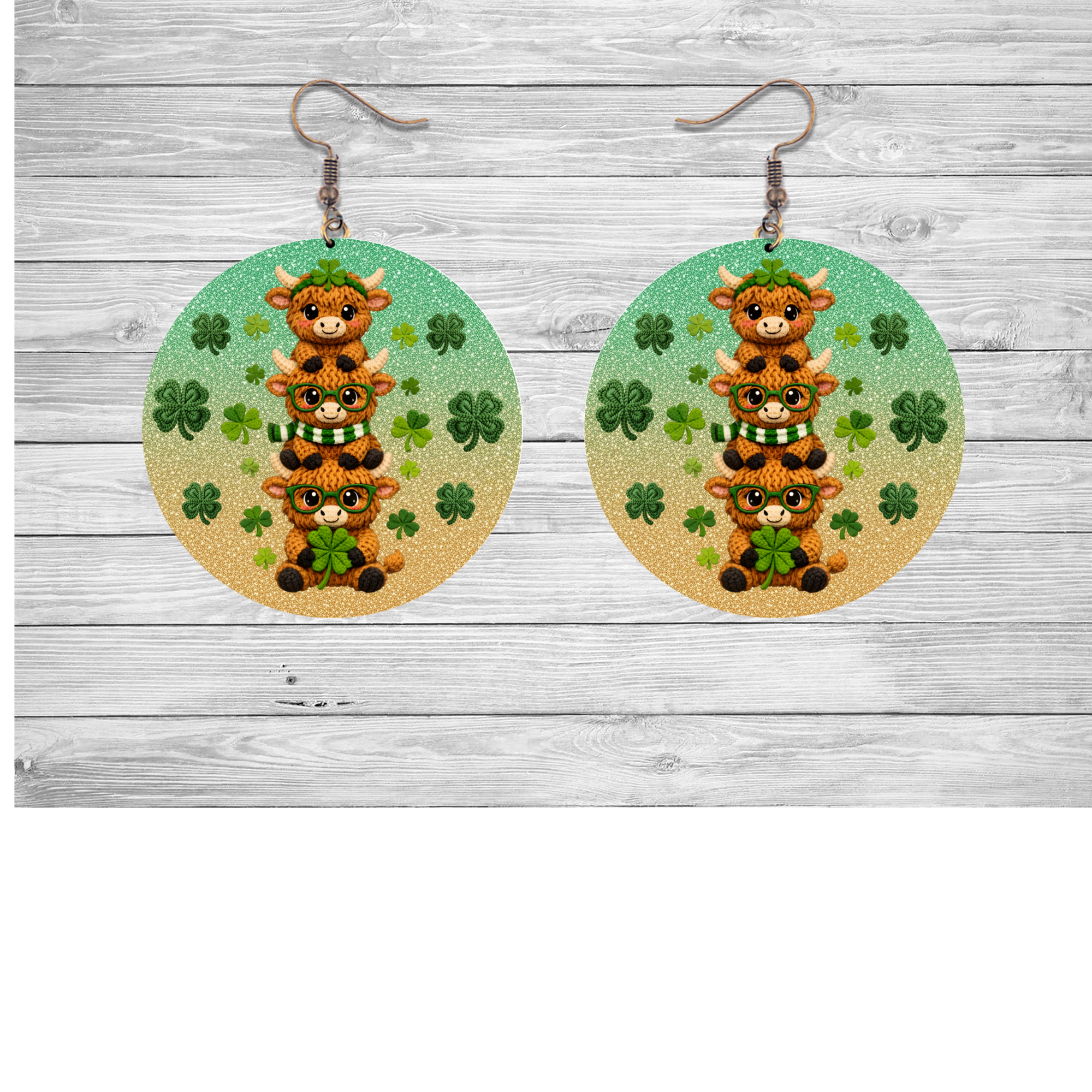 Stacked Highland Cow St. Patrick’s Day Earrings