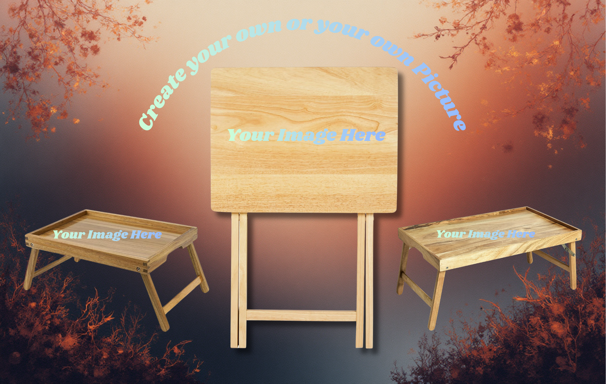 Phoenix Folding TV Tray Table - Fire Bird Wooden Lap Desk & Bed Tray