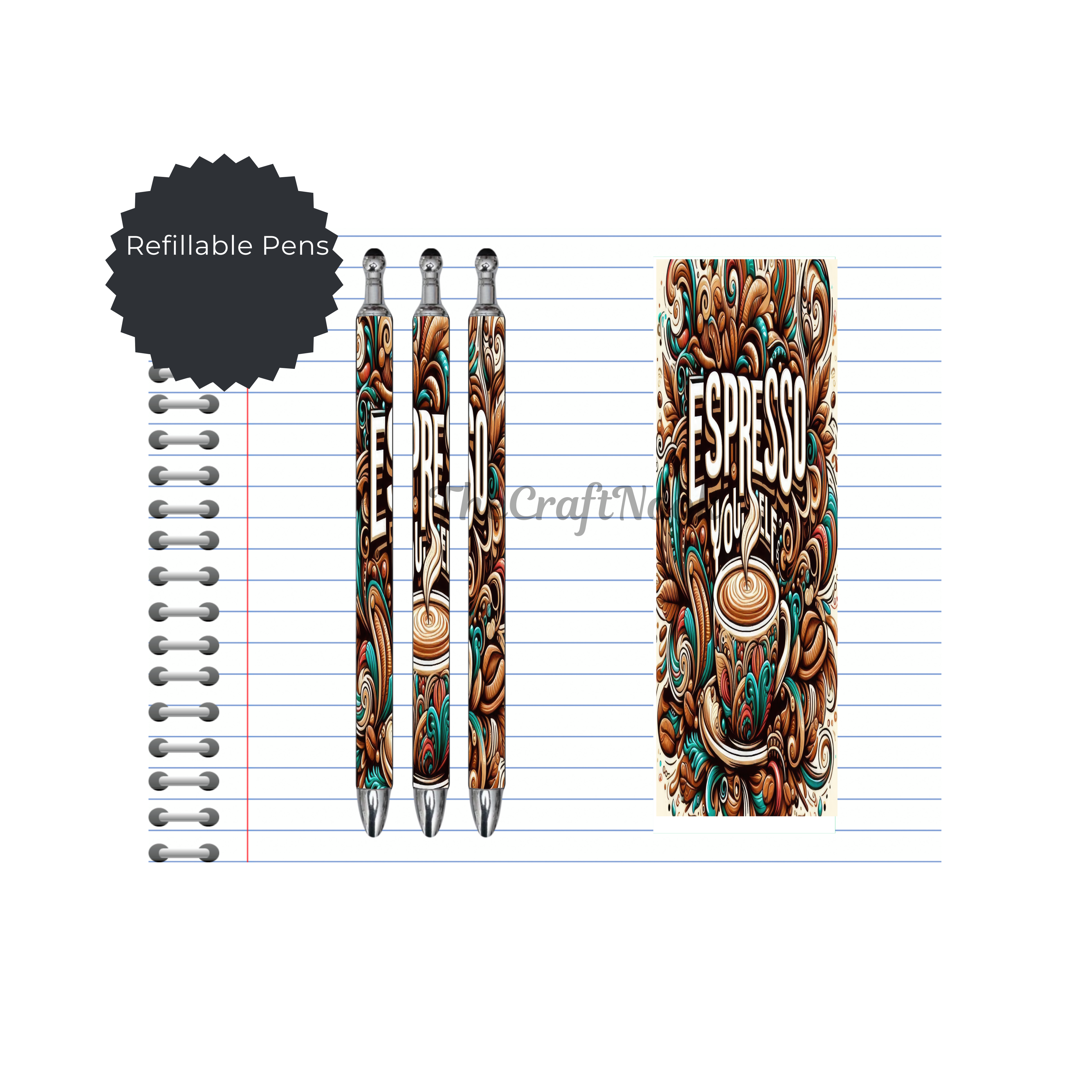 Caffeine & Creativity Refillable Pens, multiple options and Images available.