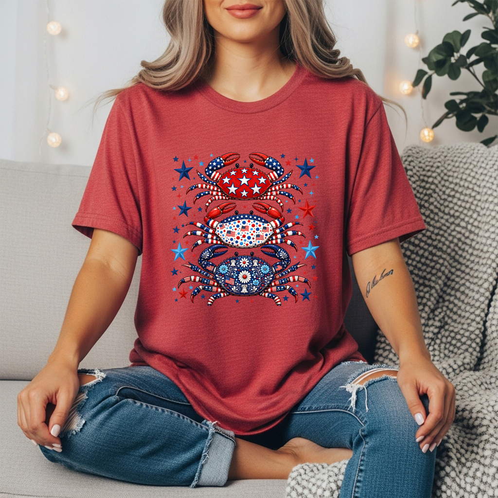 Patriotic Crab Graphic Tee | Funny 4th of July Coastal Shirt