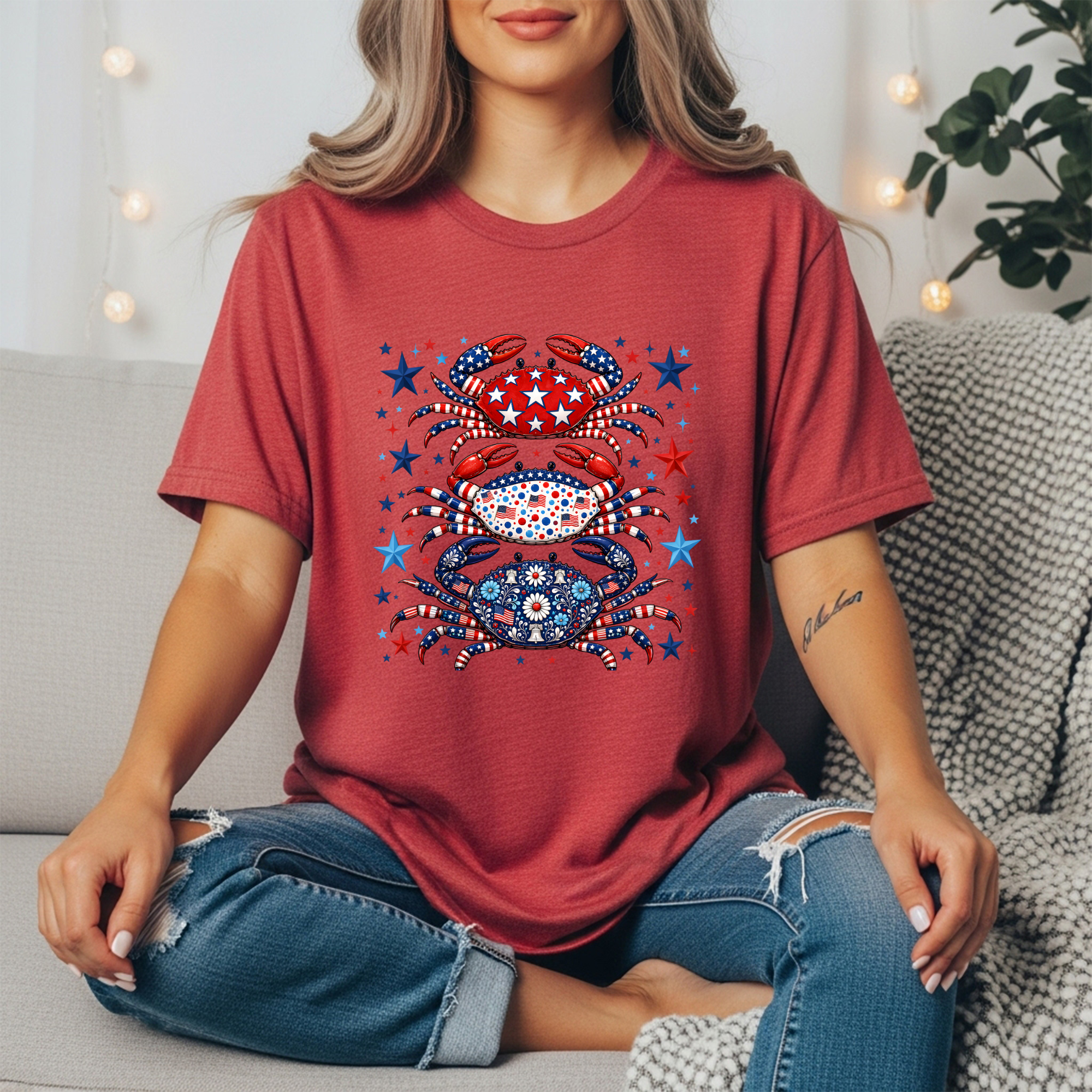 Patriotic Crab Graphic Tee | Funny 4th of July Coastal Shirt