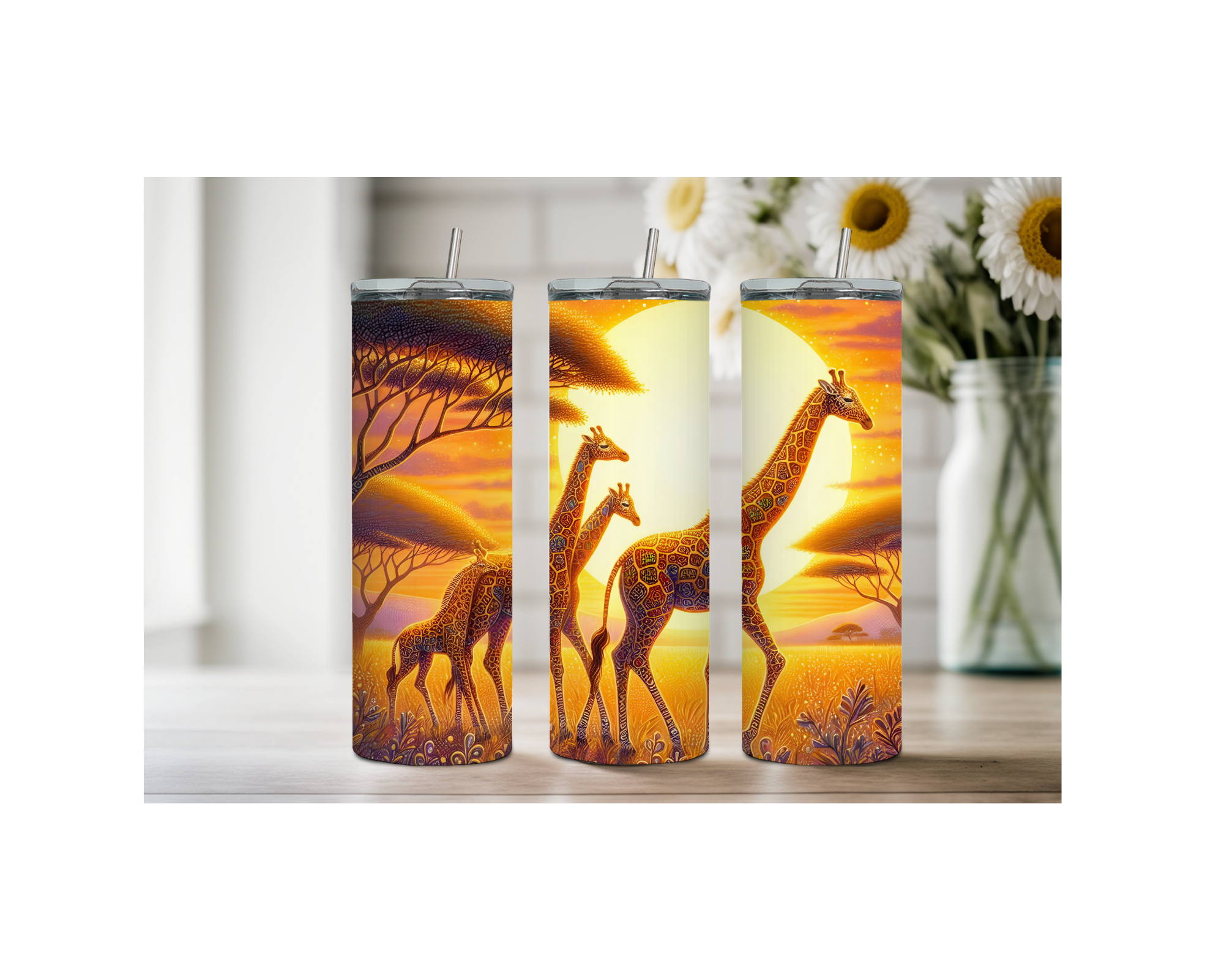 20-ounce Gentle Giraffe Whimsy Stainless Steel Tumbler. Multiple Images Available.