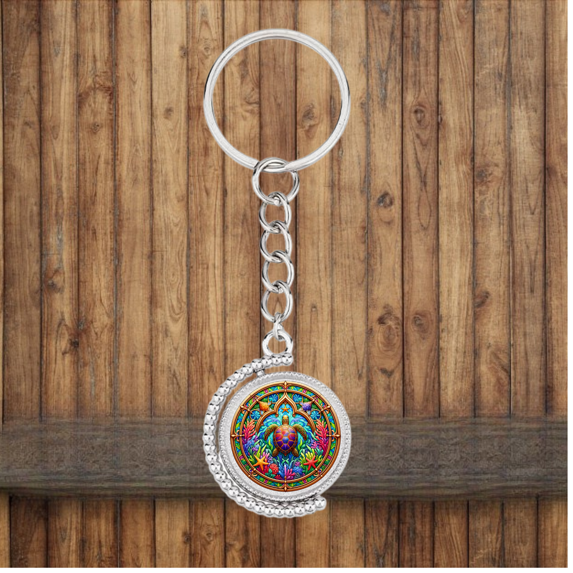 Sea Turtle Bezel Keychain — Choose Your Design