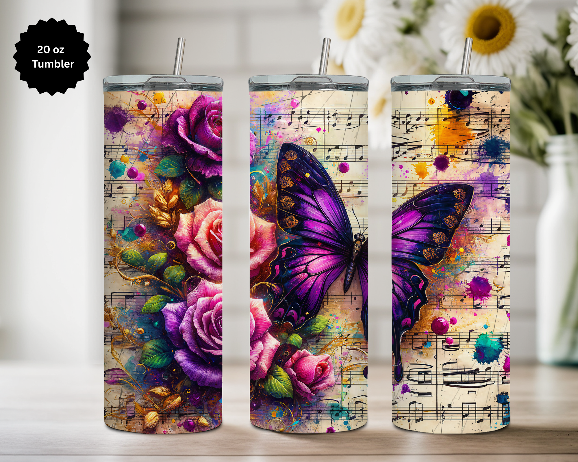 Butterfly 20 oz Stainless-Steel Tumblers. Multiple Sizes and Images Available.