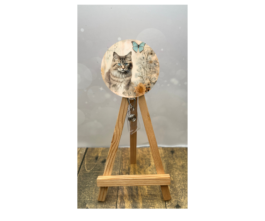 Cat badge pulls. Make every shift a purr‑fect one. Multiple Images available. Add beads or shimmer glitter options.