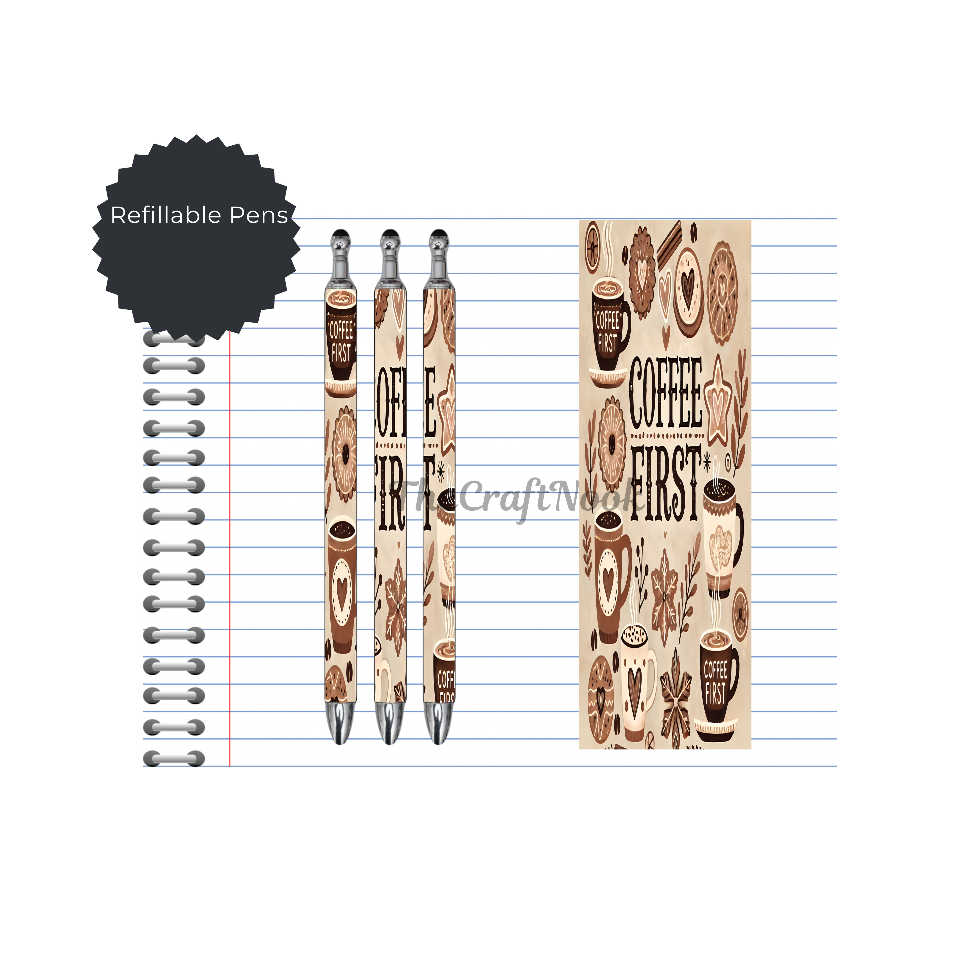 Caffeine & Creativity Refillable Pens, multiple options and Images available.