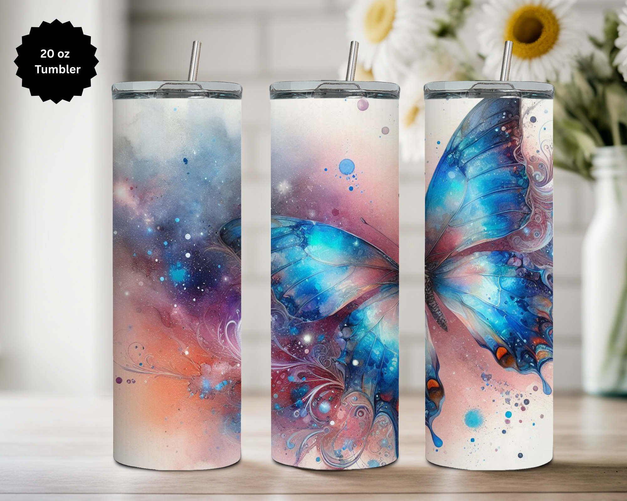 Butterfly 20 oz Stainless-Steel Tumblers. Multiple Sizes and Images Available.