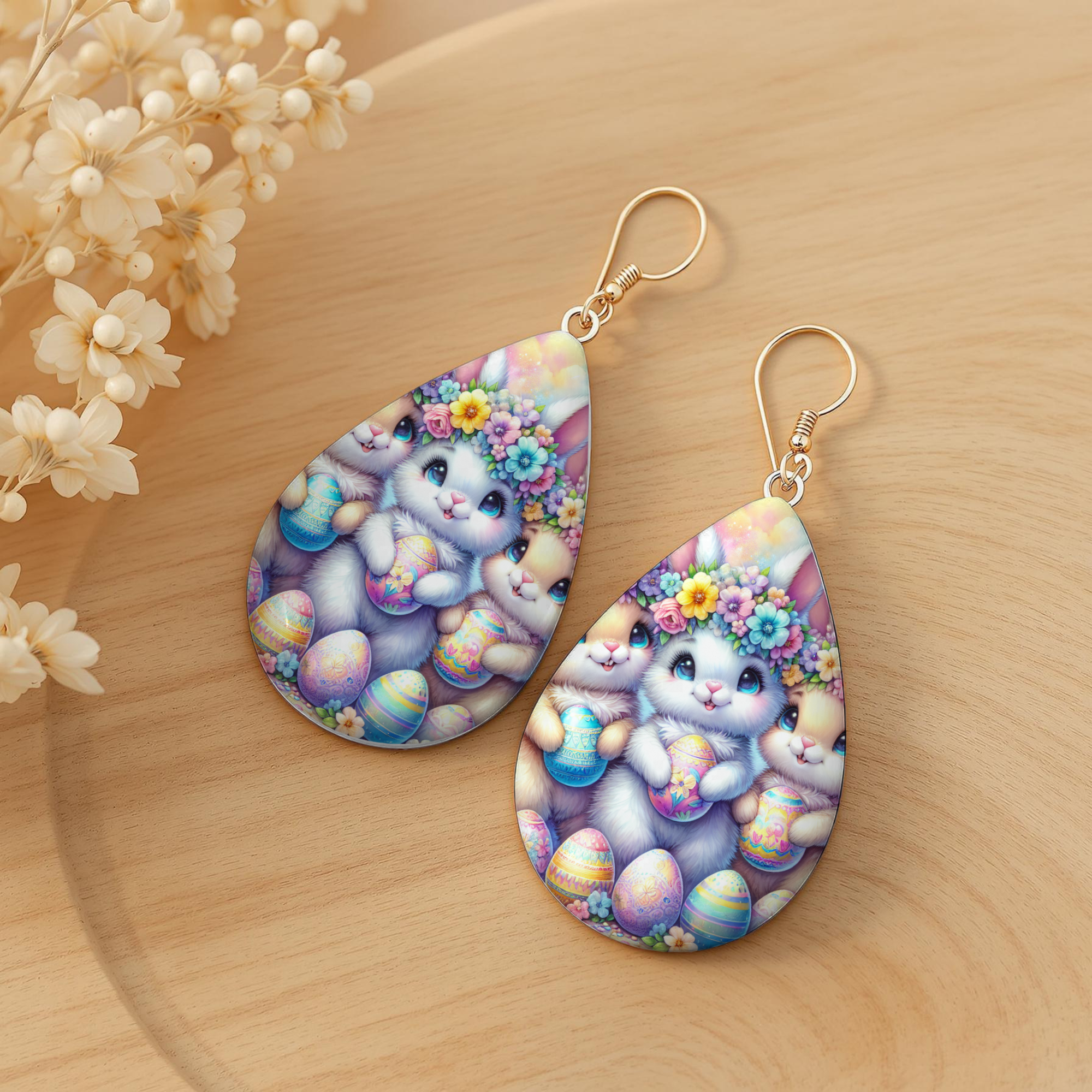 Floral Bunny Easter Earrings