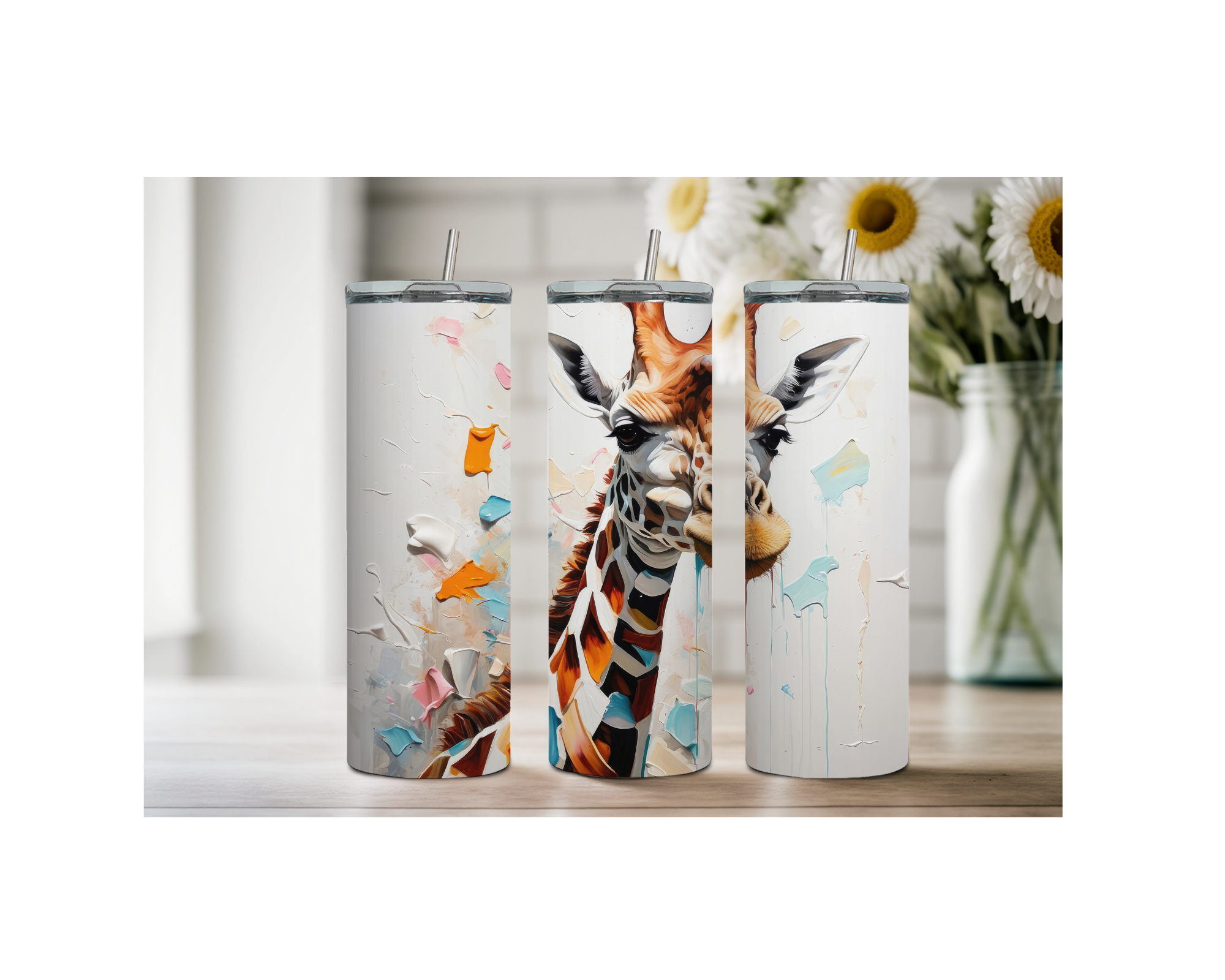 20-ounce Gentle Giraffe Whimsy Stainless Steel Tumbler. Multiple Images Available.