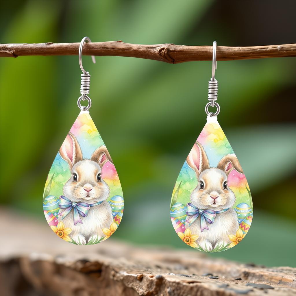 Watercolor Bunny Easter Earrings