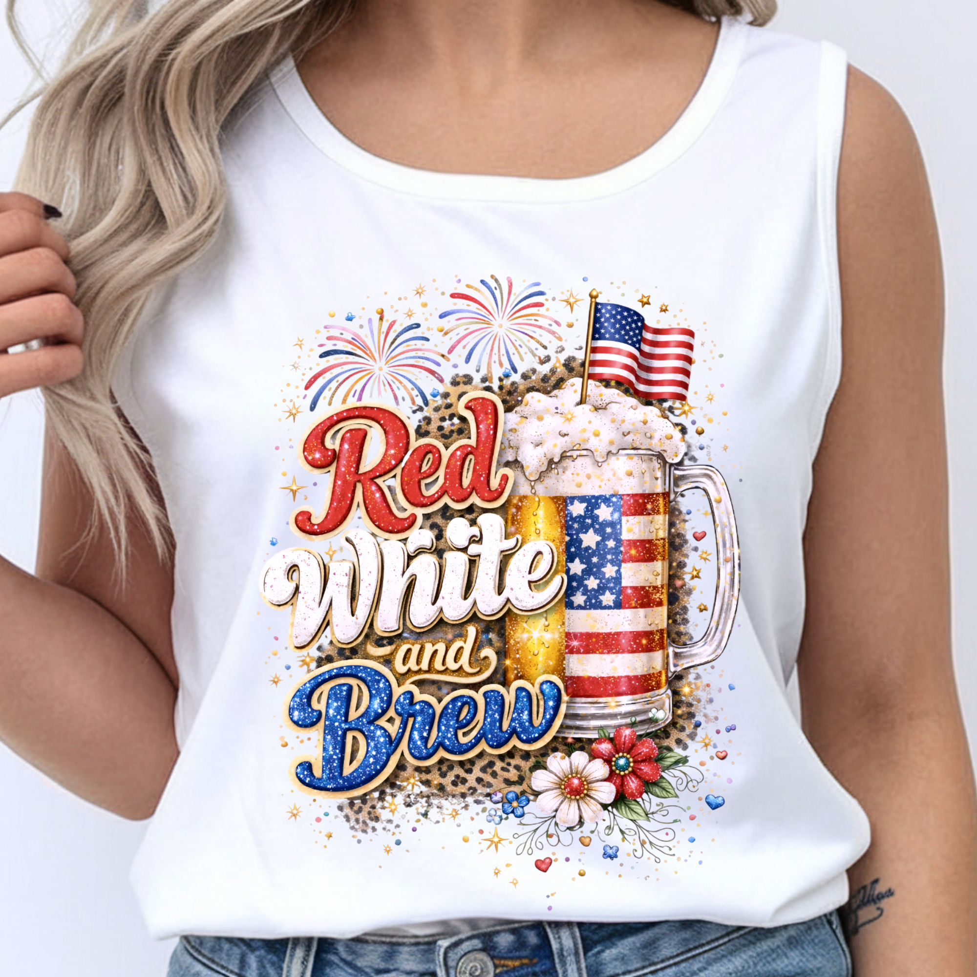 Red White and Brew Tank Top | Funny Patriotic Beer Shirt
