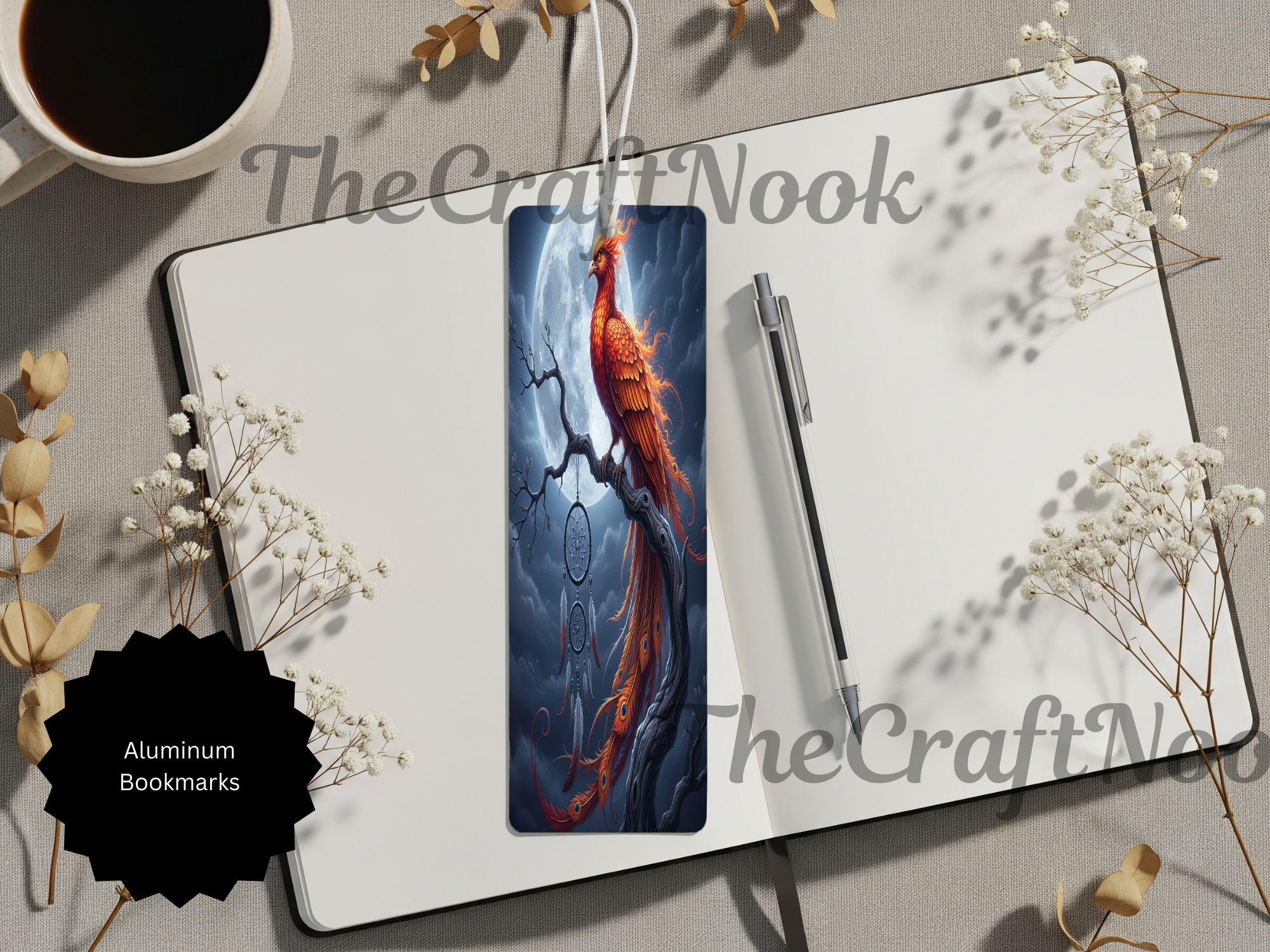 Phoenix Bookmarks - Handcrafted Metal Fire Bird Bookmarks with Beads & Glitter