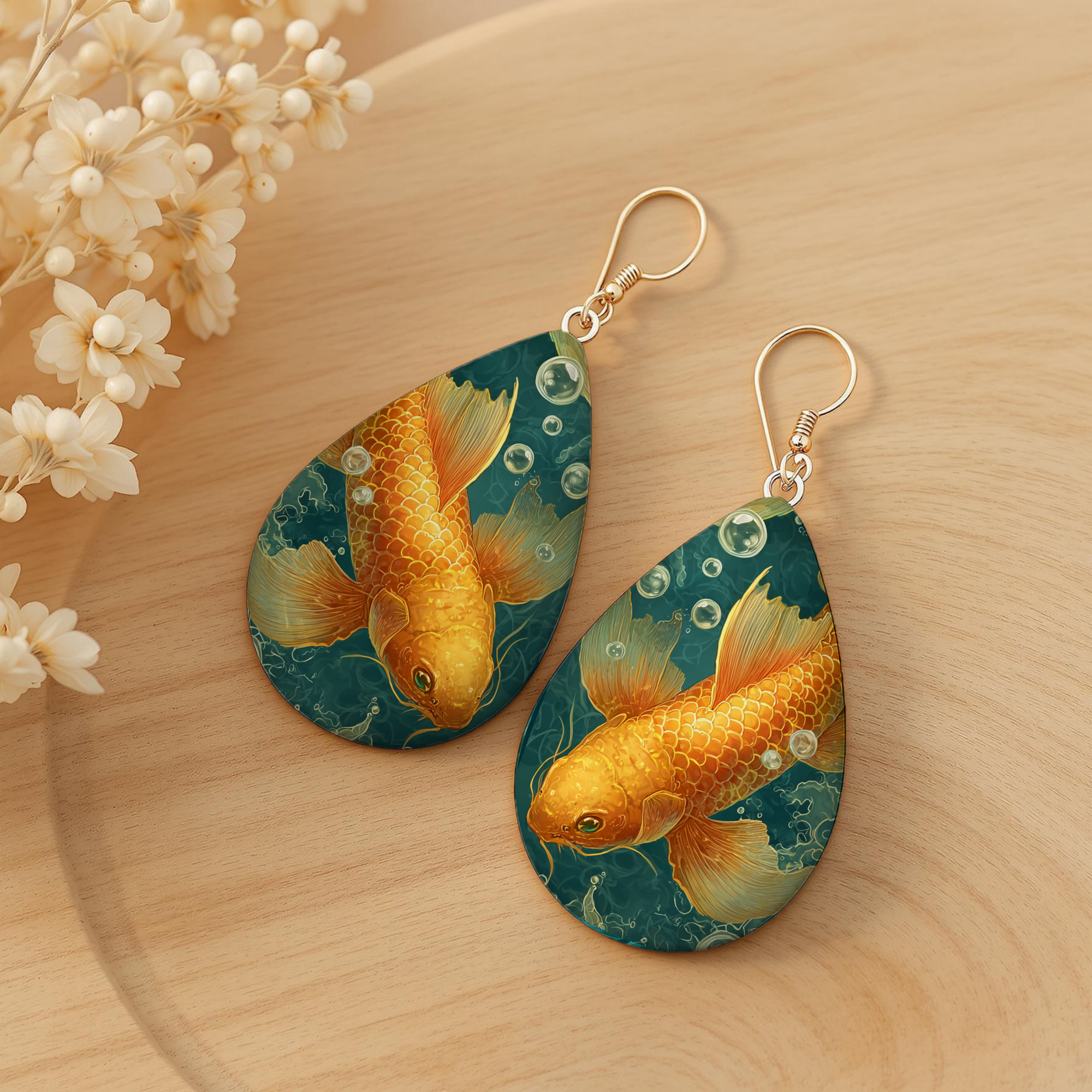 Koi Fish Teardrop Earrings