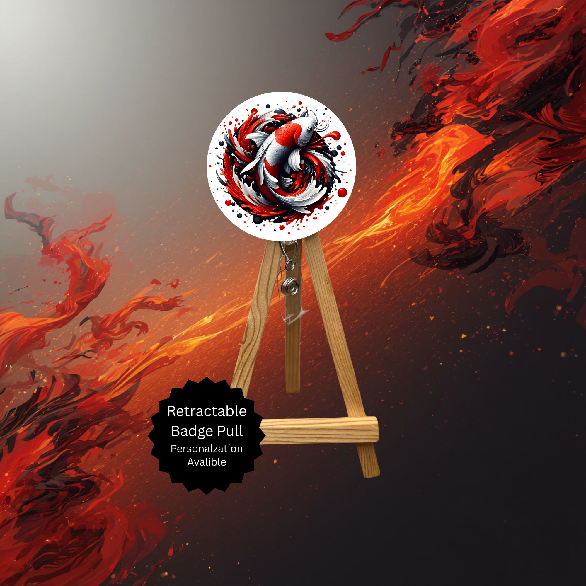 Koi Fish Badge Pulls. Multiple Images Available. Add Beads or Shimmer Glitter Options.