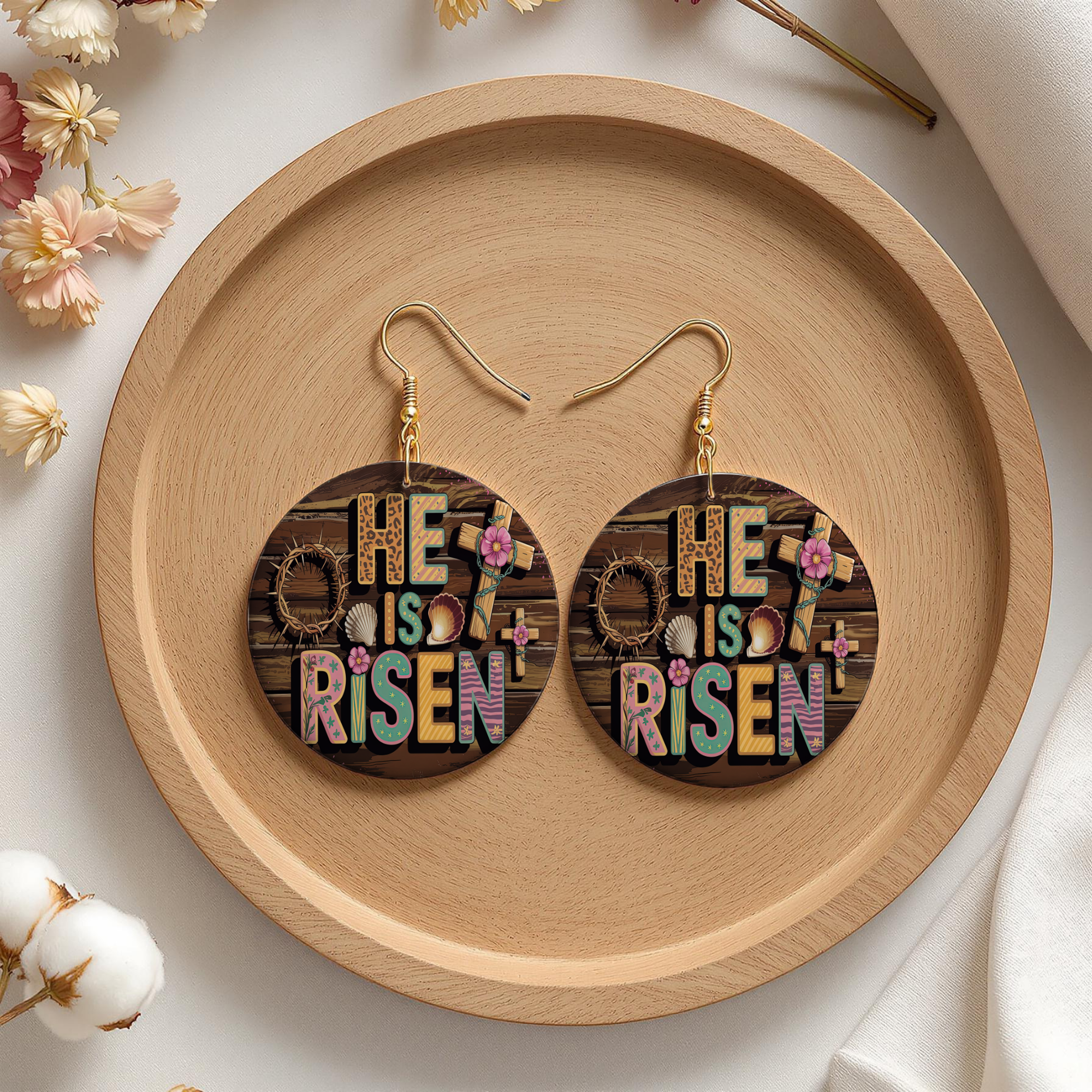 He Is Risen Rustic Easter Earrings