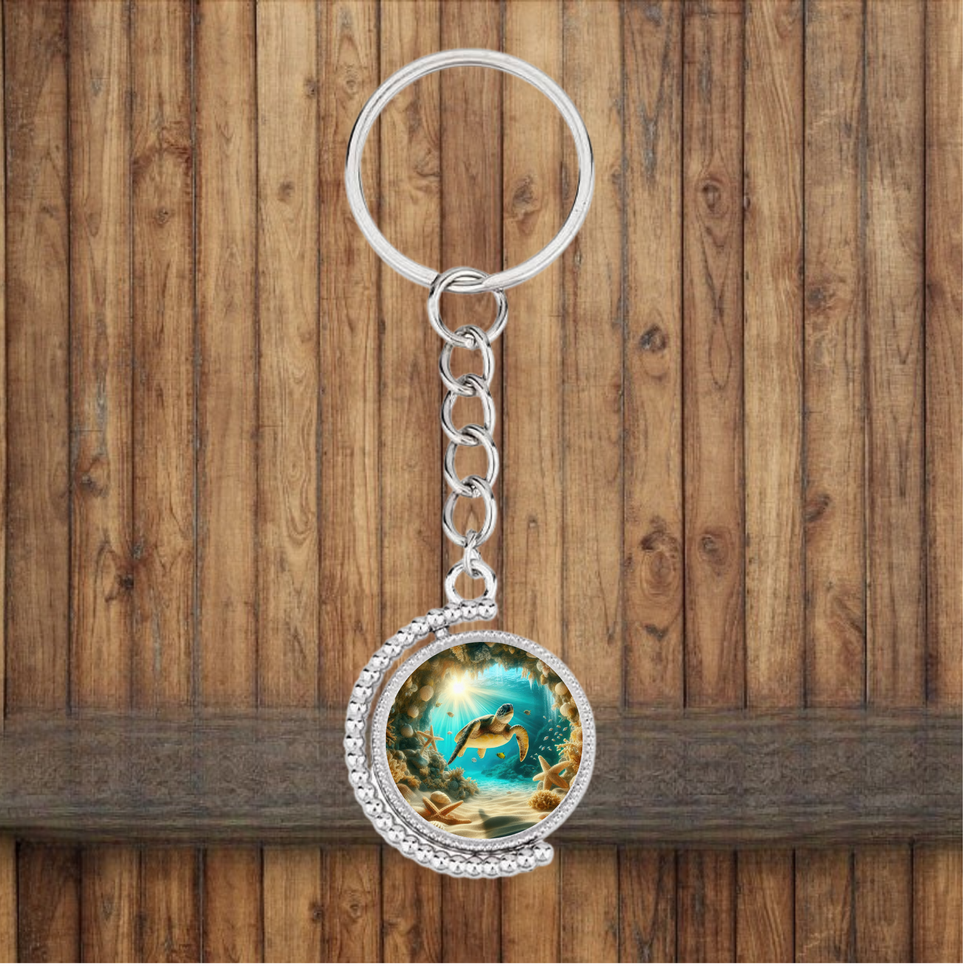 Sea Turtle Bezel Keychain — Choose Your Design