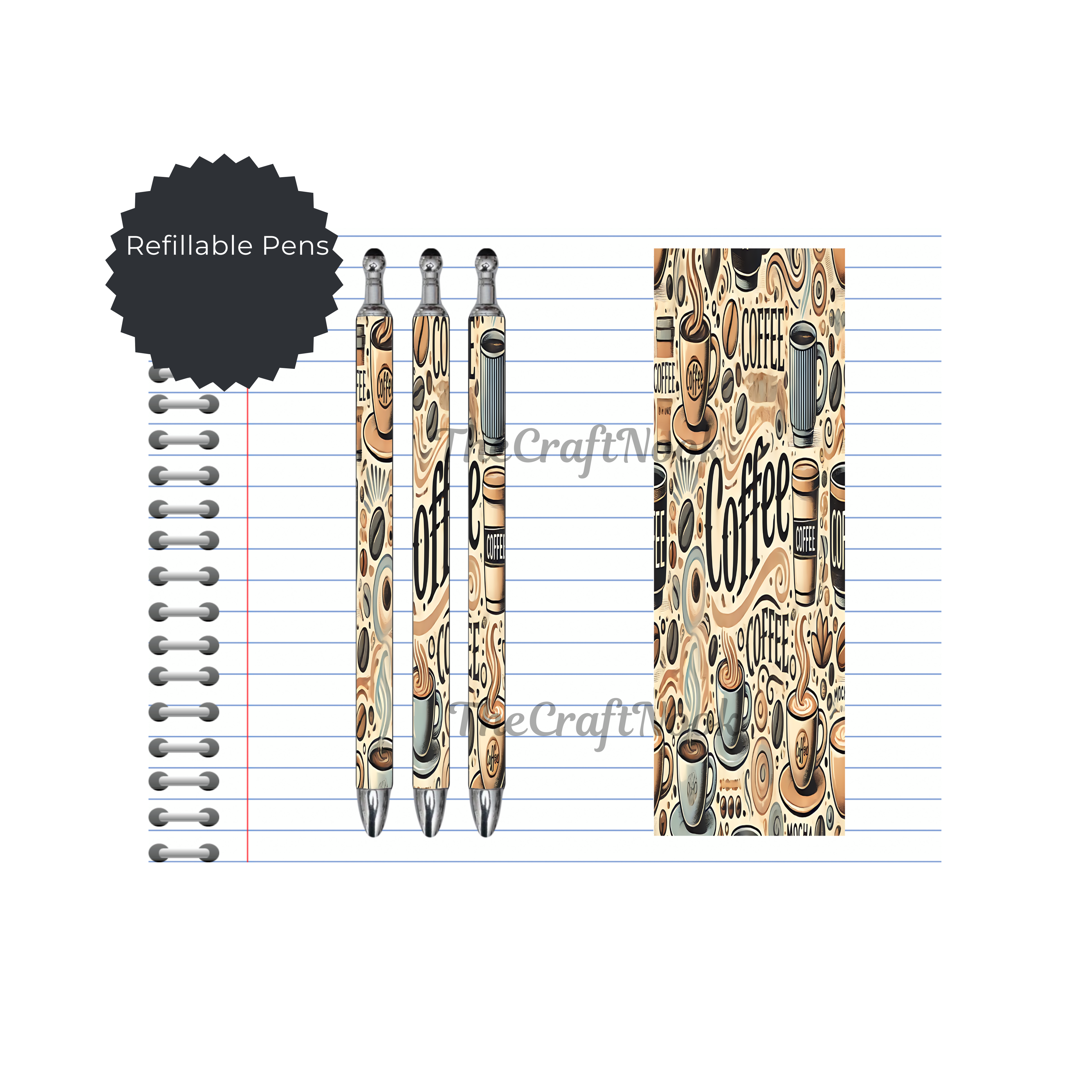 Caffeine & Creativity Refillable Pens, multiple options and Images available.
