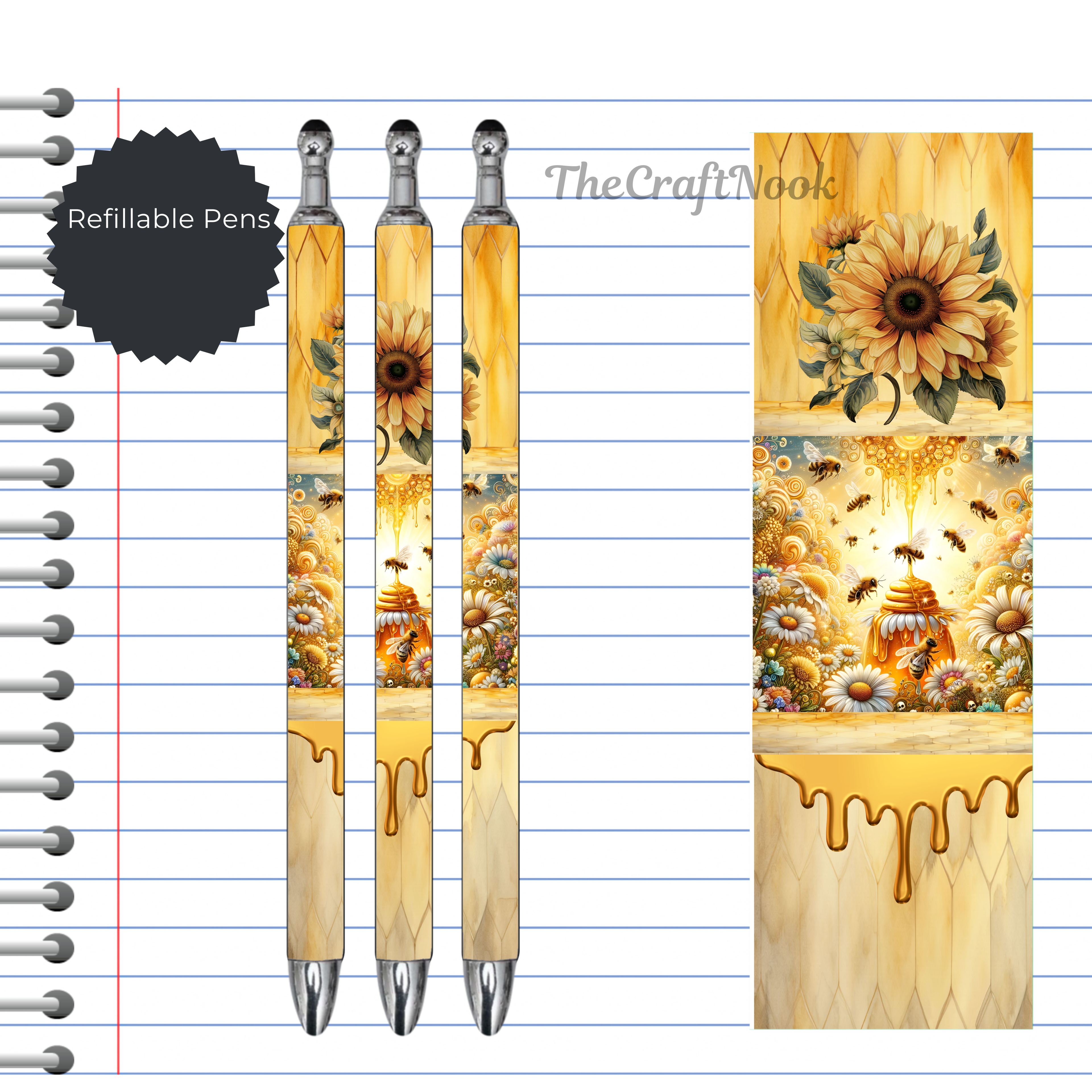 Refillable Pens, Honeybee Images. Bee happy while you write. Multiple options and Images available