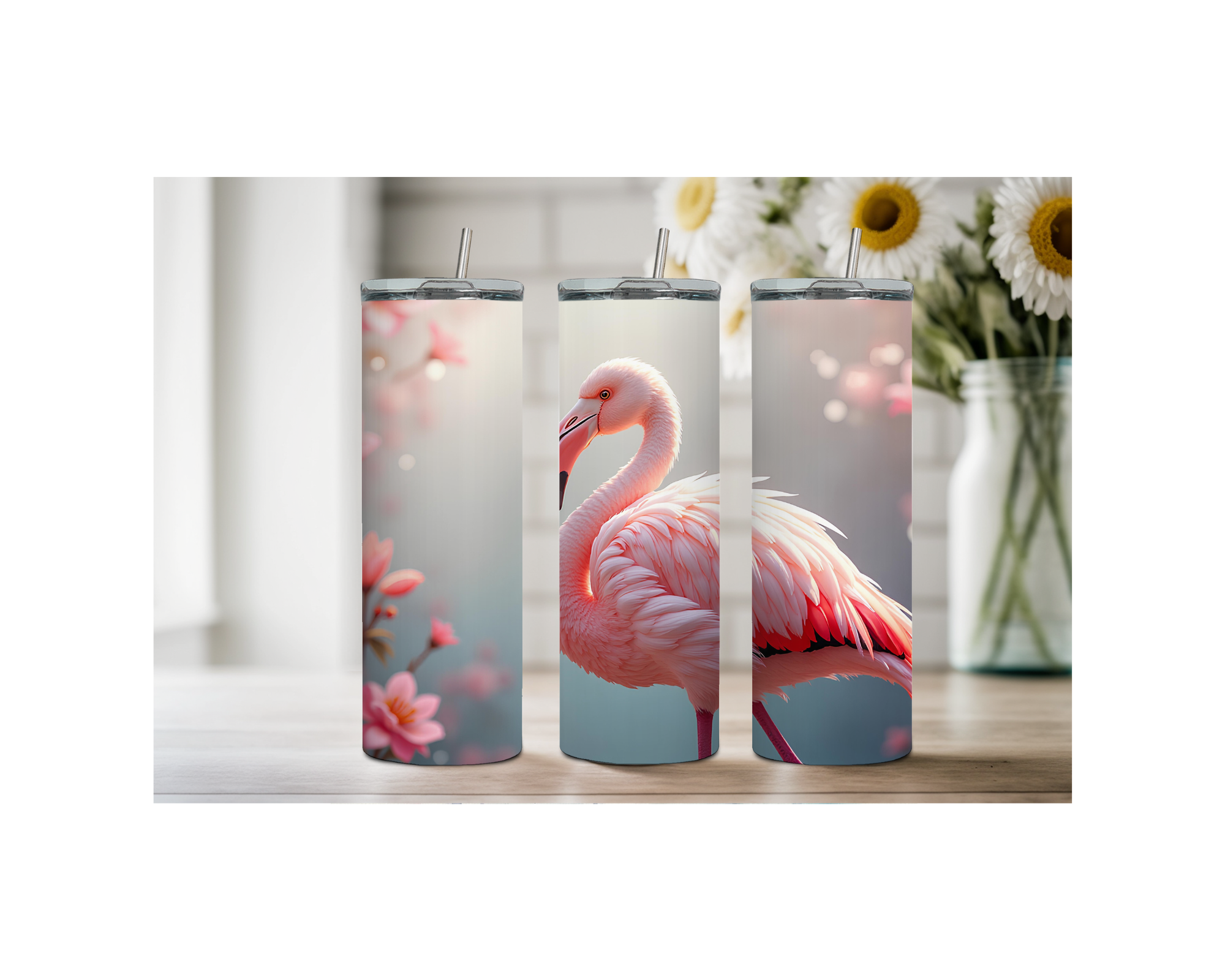 20 oz Pink Paradise Whimsy, Flamingo Stainless-Steel Tumblers. Multiple Sizes and Images Available.