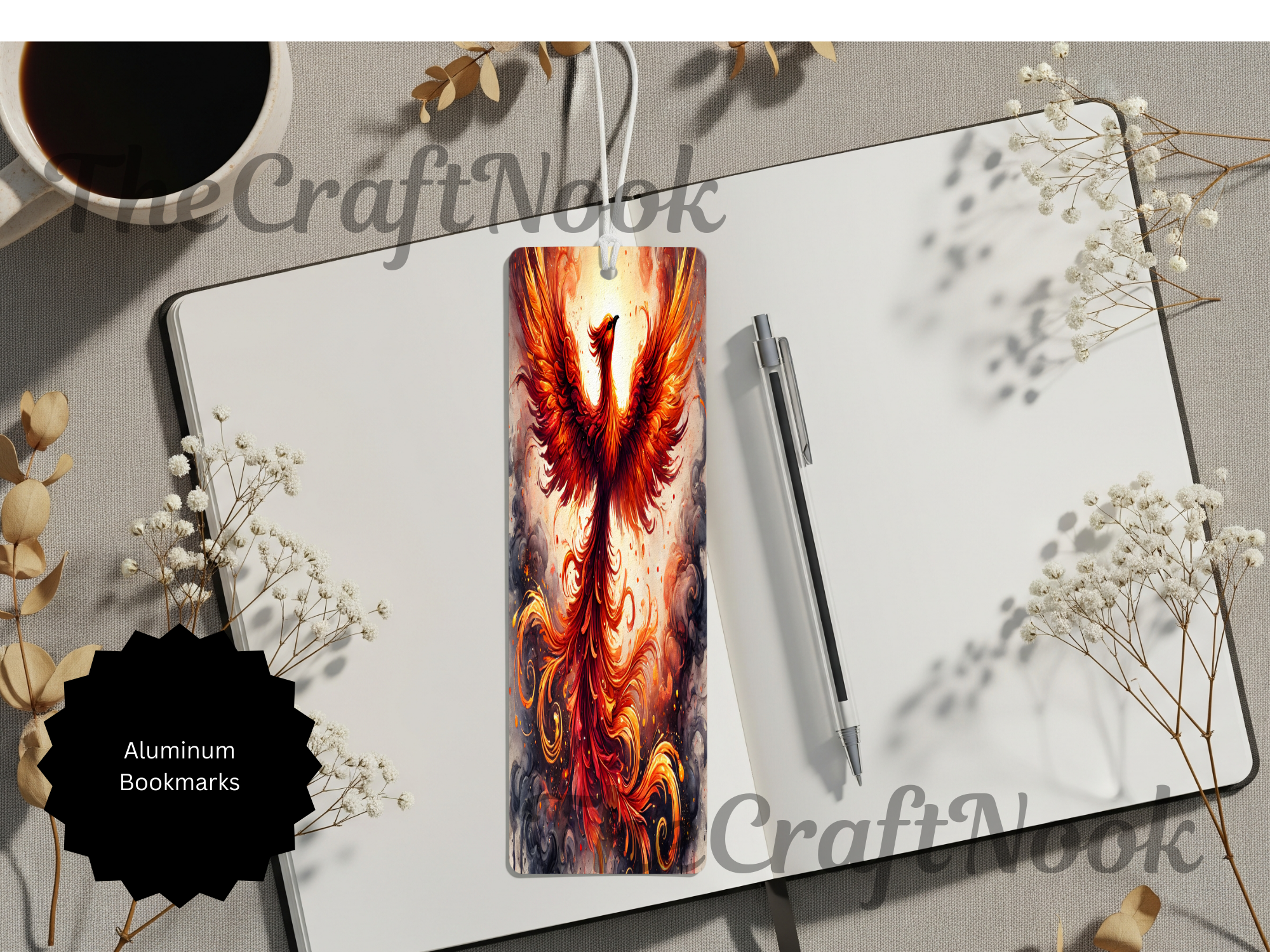 Phoenix Bookmarks - Handcrafted Metal Fire Bird Bookmarks with Beads & Glitter