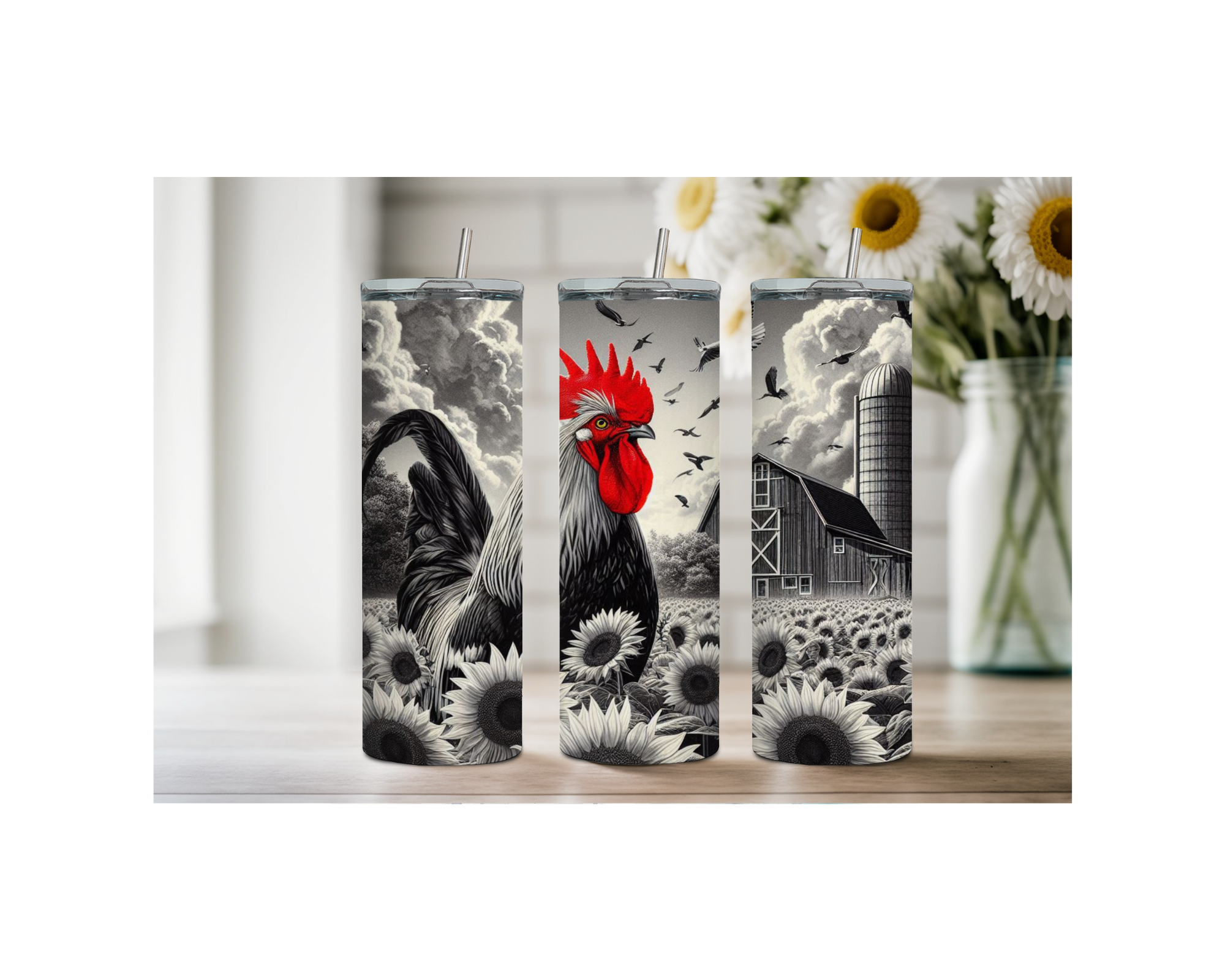 20 oz Happy Hen Chicken Stainless Steel Tumblers. Multiple Images Available